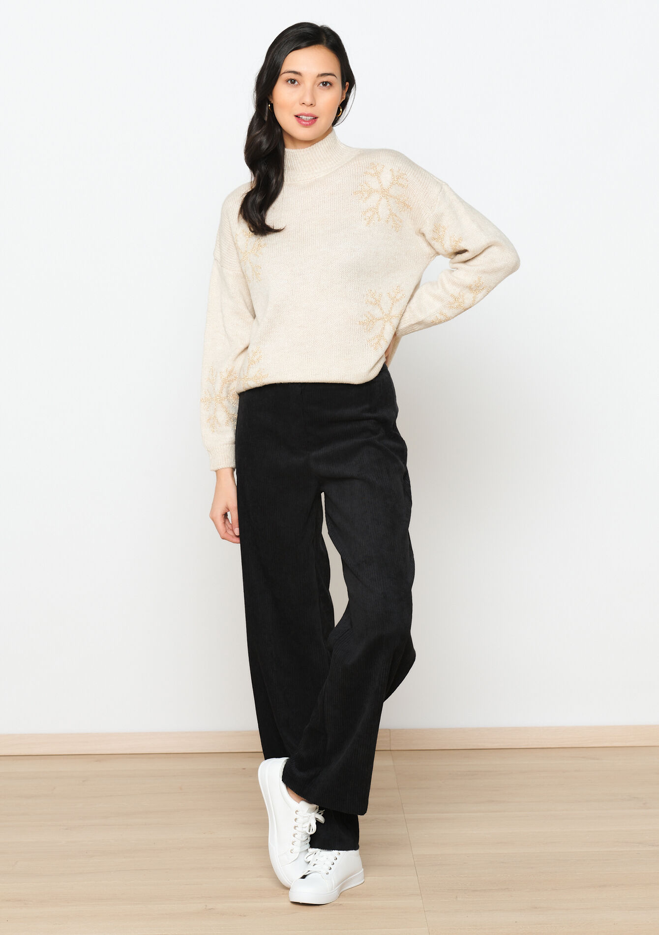 Pullover with lurex snowflakes - LT BEIGE - 04006429_2527