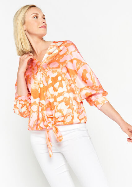 Blouse with batwing sleeves - CORAL BRIGHT - 05702268_2007