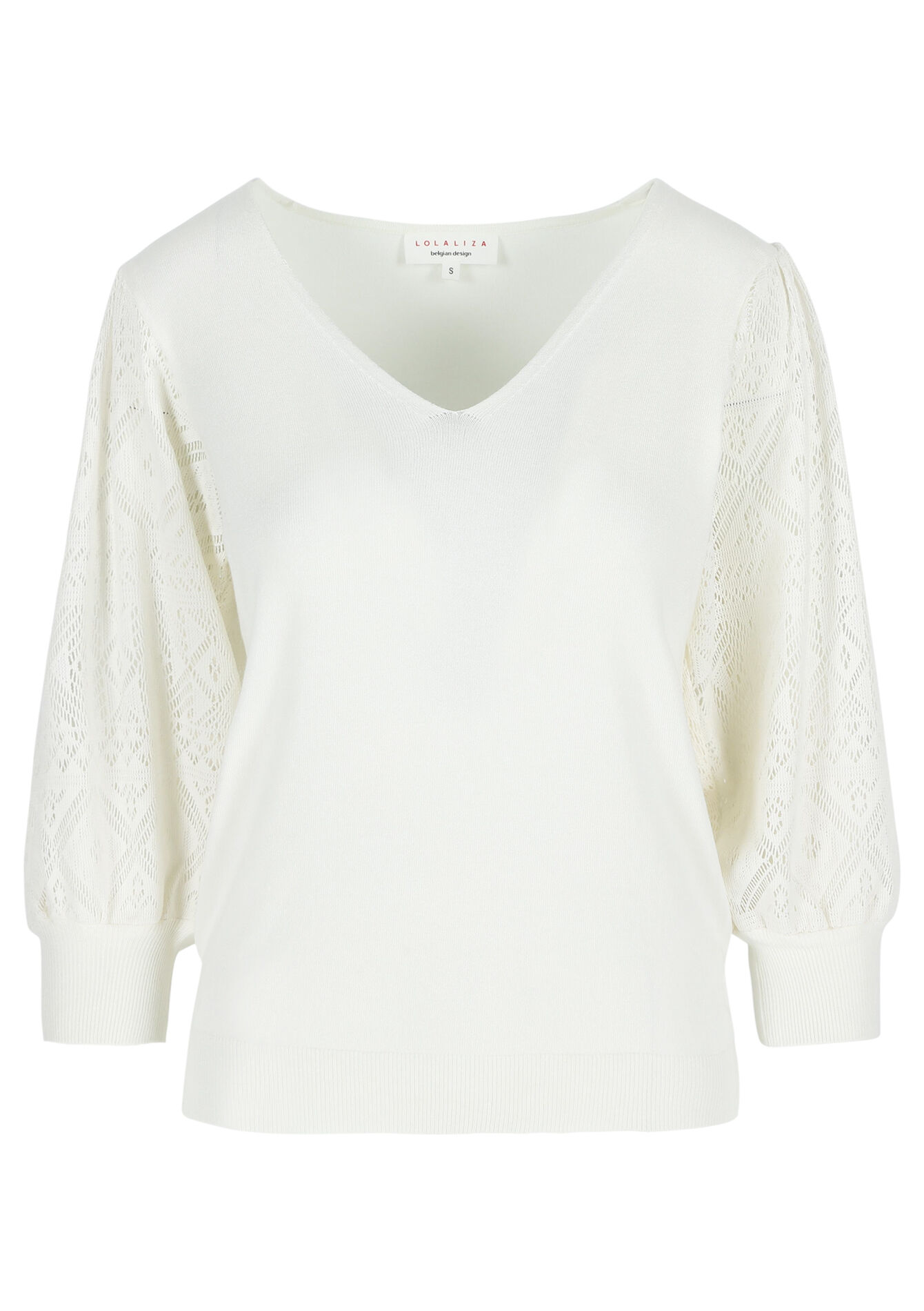 Pull avec manches en dentelle, Pull avec manches en dentelle - VANILLA WHITE - 04006506_1013