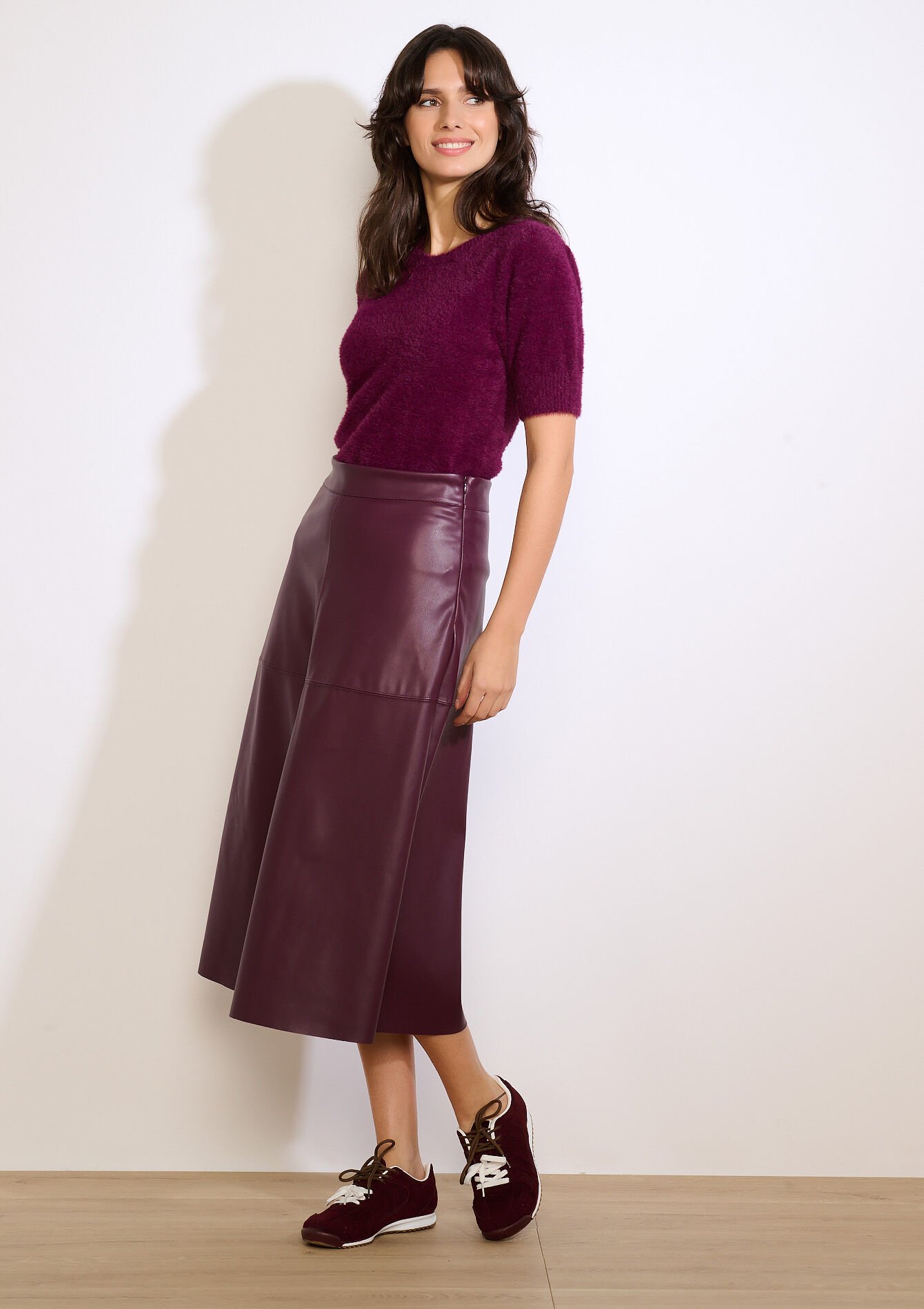 Midi-rok in imitatieleer, Midi-rok in imitatieleer - BORDEAU WINE - 07101404_1467