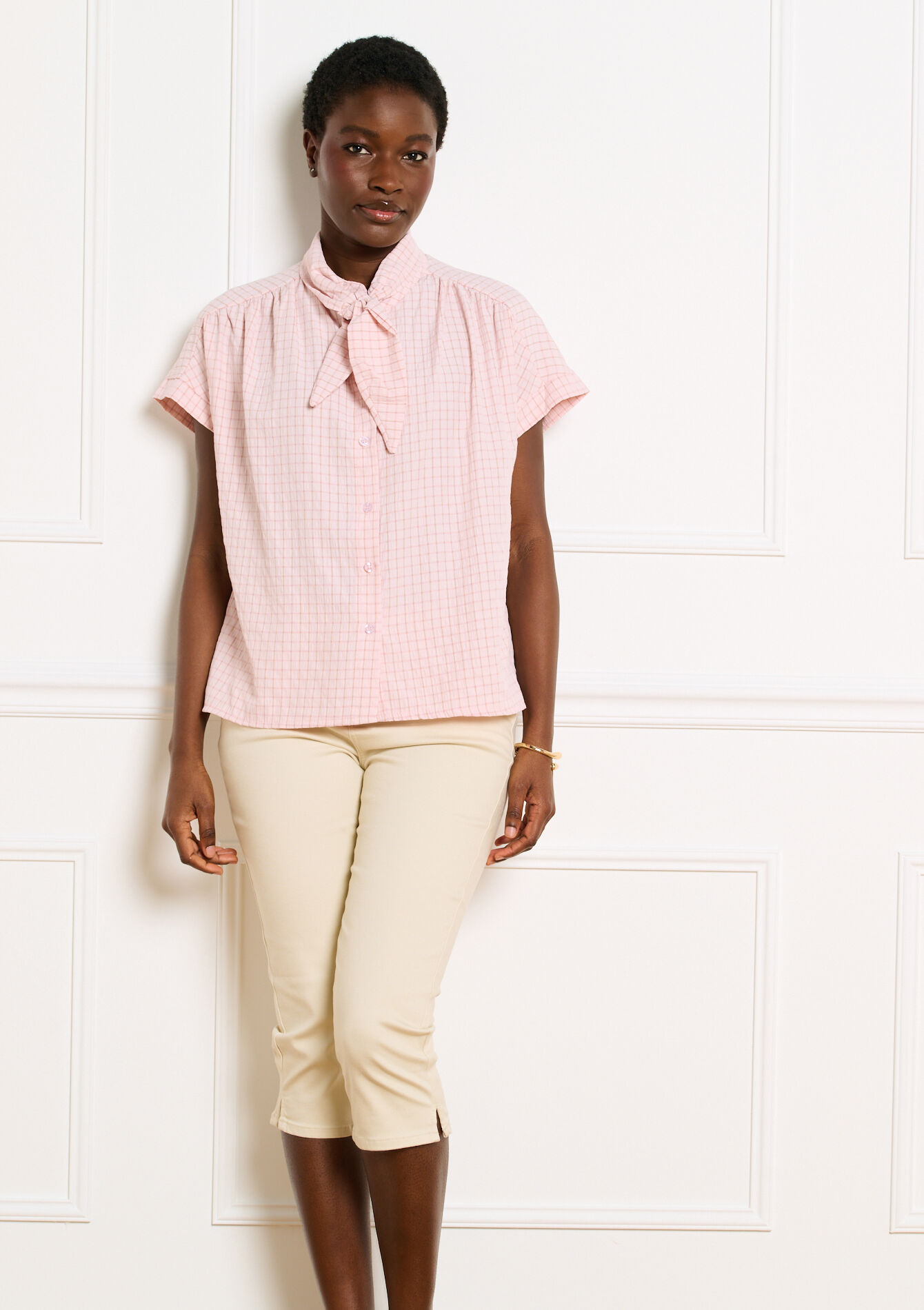 Blouse met strikhals - LIGHT PINK - 05703073_1303