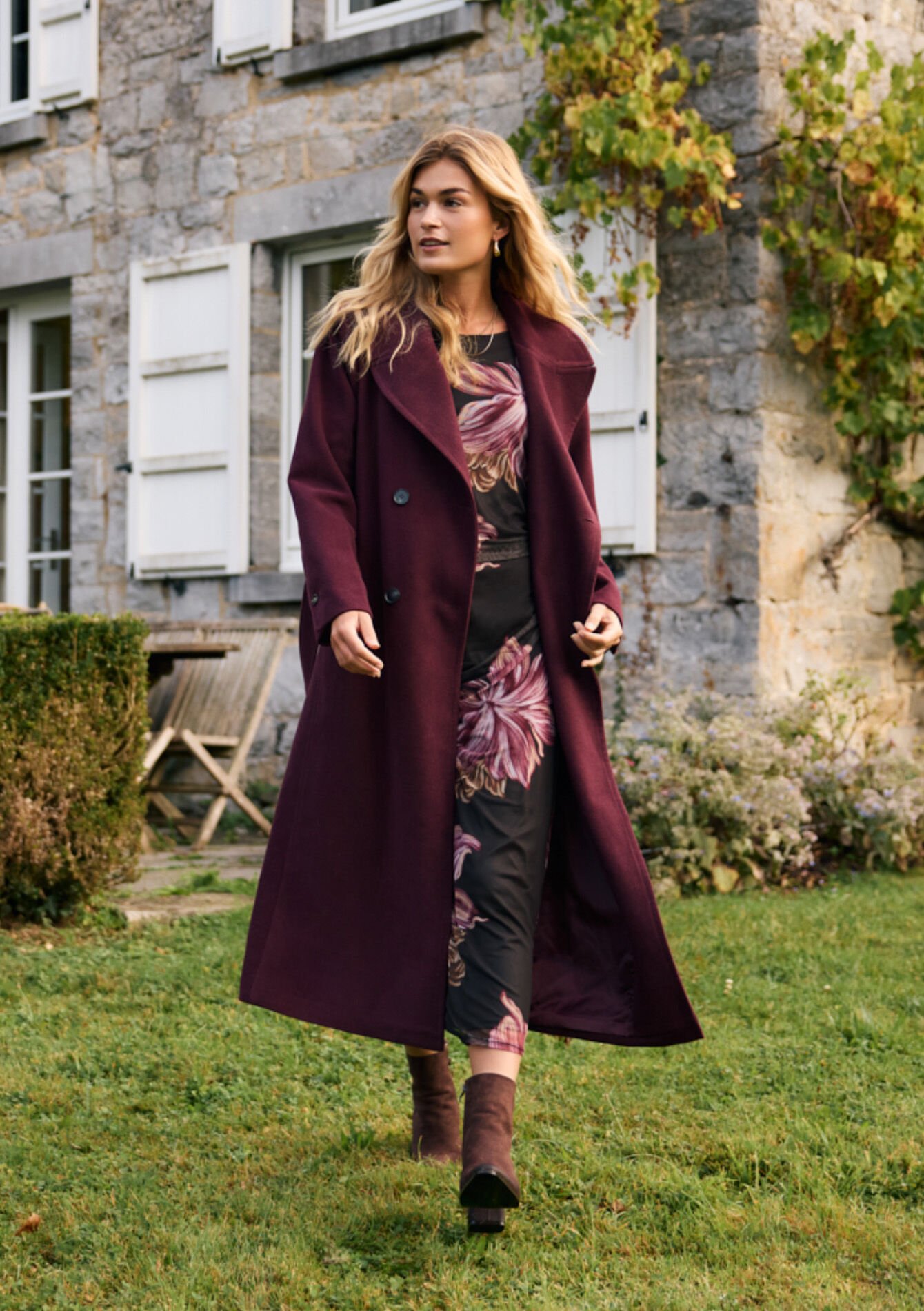 Manteau long croisé ceinturé, , hi-res