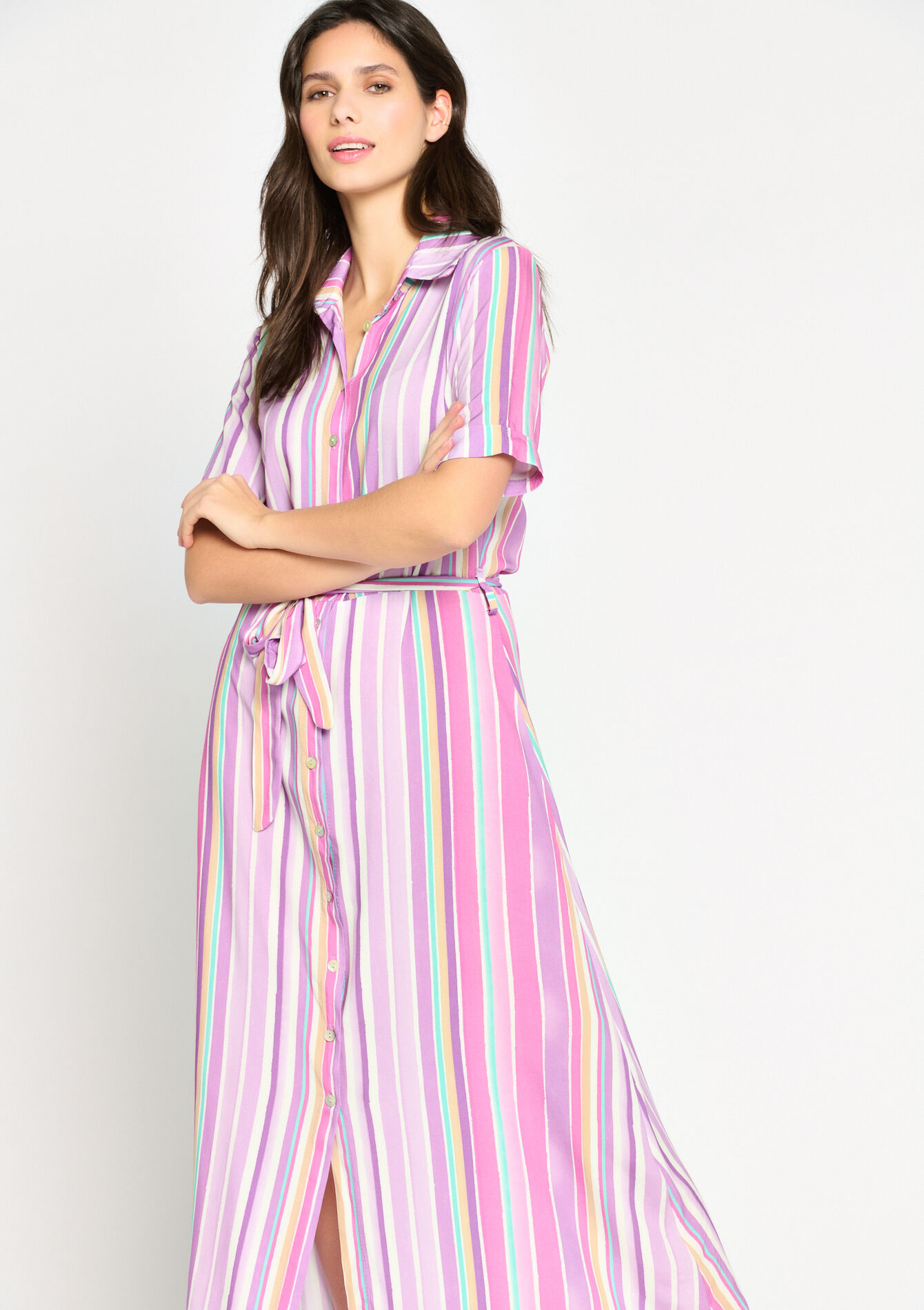 Robe-chemise à rayures, Robe-chemise à rayures - PASTEL LILAC - 08602010_1493