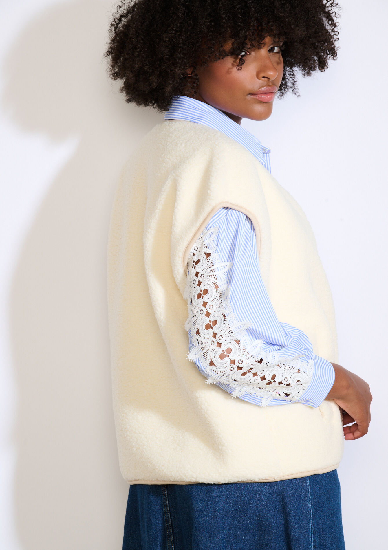 Zachte mouwloze bodywarmer, Zachte mouwloze bodywarmer - VANILLA WHITE - 09001486_1013