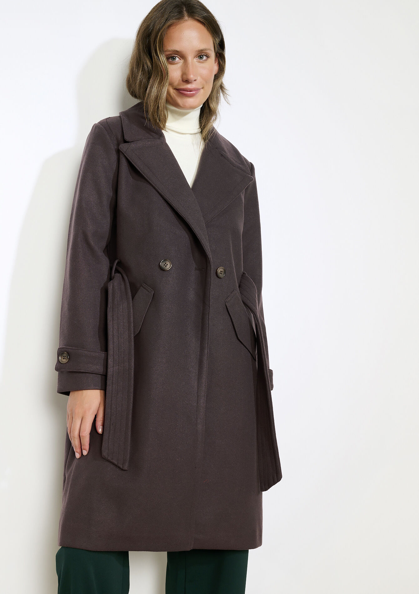 Manteau ceinturé structuré, Manteau ceinturé structuré - BROWN DARK CHOCOLATE - 23000748_3720