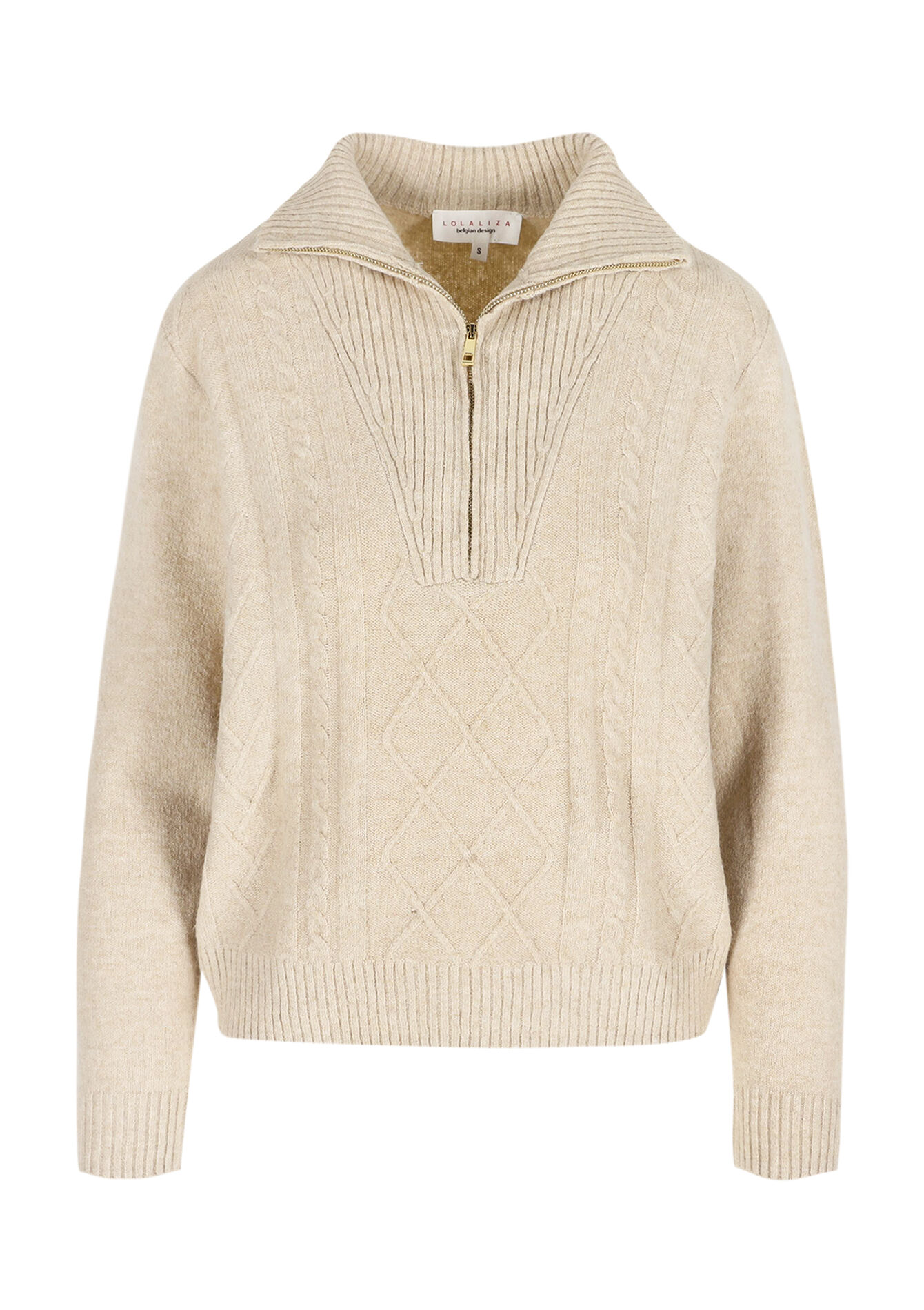 Gebreide trui met rits - LT BEIGE - 04006945