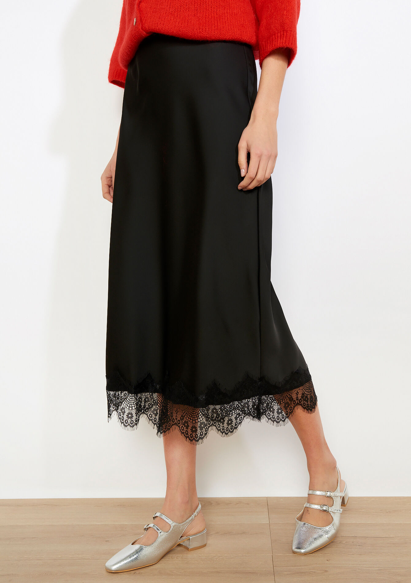 Jupe longue en satin - BLACK - 07101484_1119