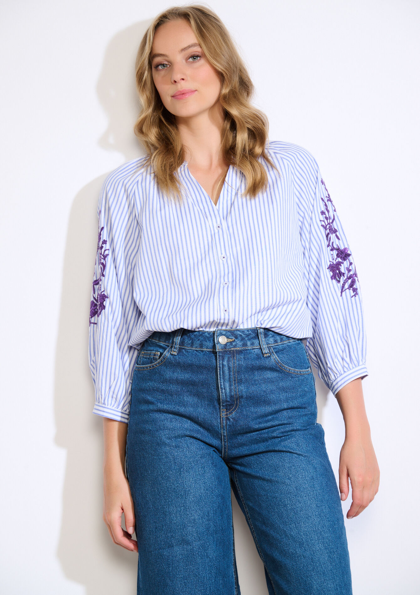 Gestreept hemd met pailletten, Gestreept hemd met pailletten - ELECTRIC BLUE - 05702911_1619