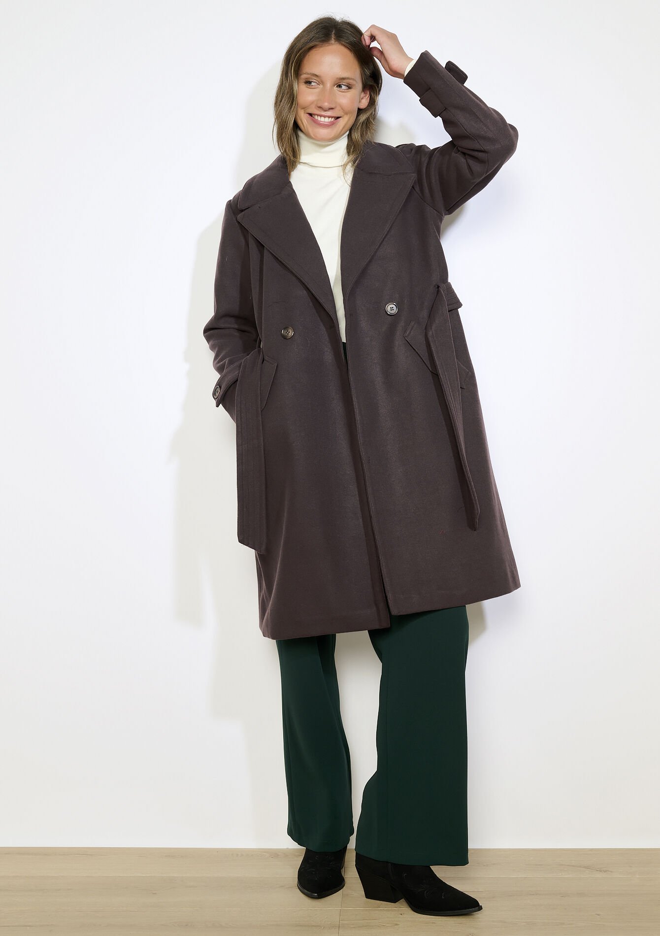 Manteau ceinturé structuré, Manteau ceinturé structuré - BROWN DARK CHOCOLATE - 23000748_3720