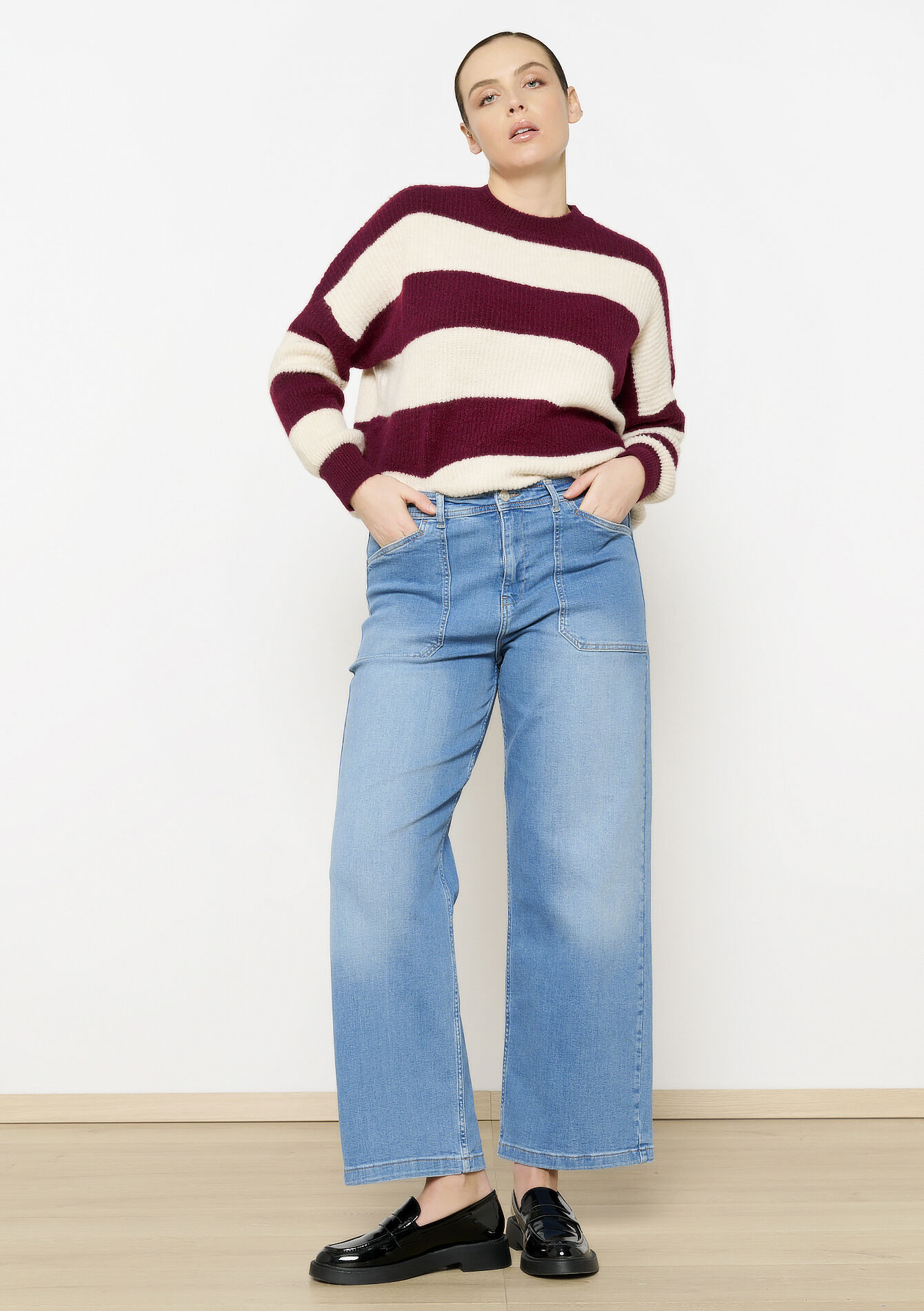 Jean évasé taille haute, Jean évasé taille haute - MEDIUM BLUE - 22000581_0500