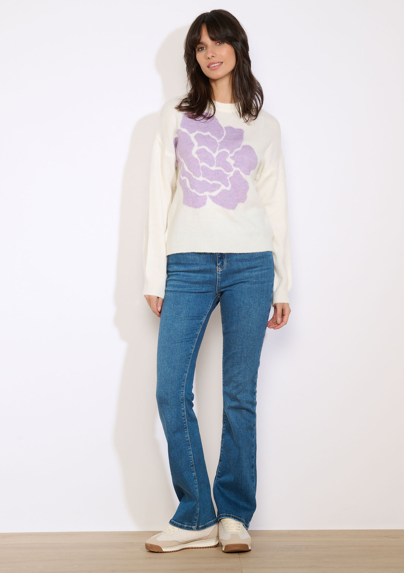 Floral motif knit, Floral motif knit - VANILLA WHITE - 04007102_1013