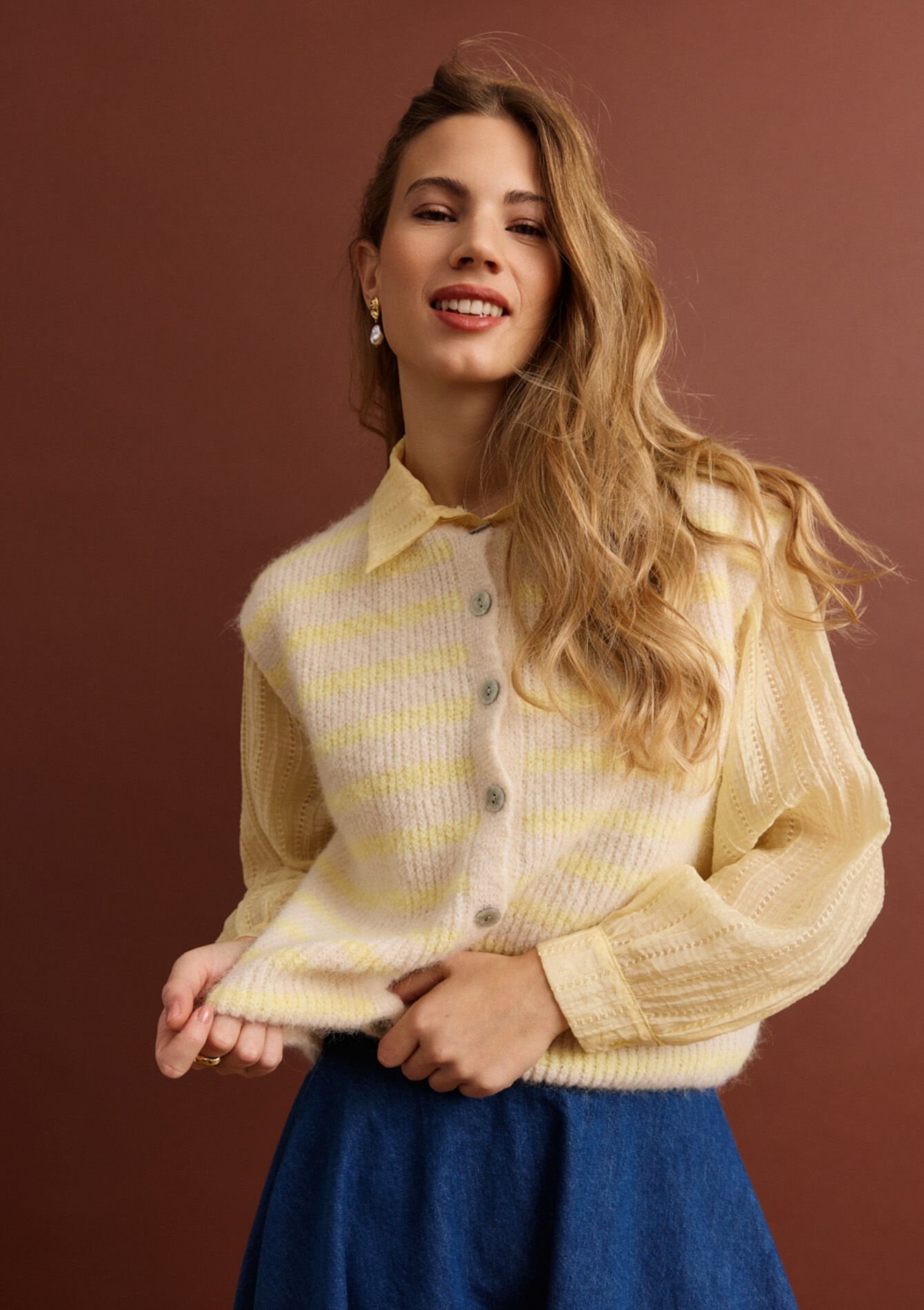 Gilet rayé sans manches, , hi-res