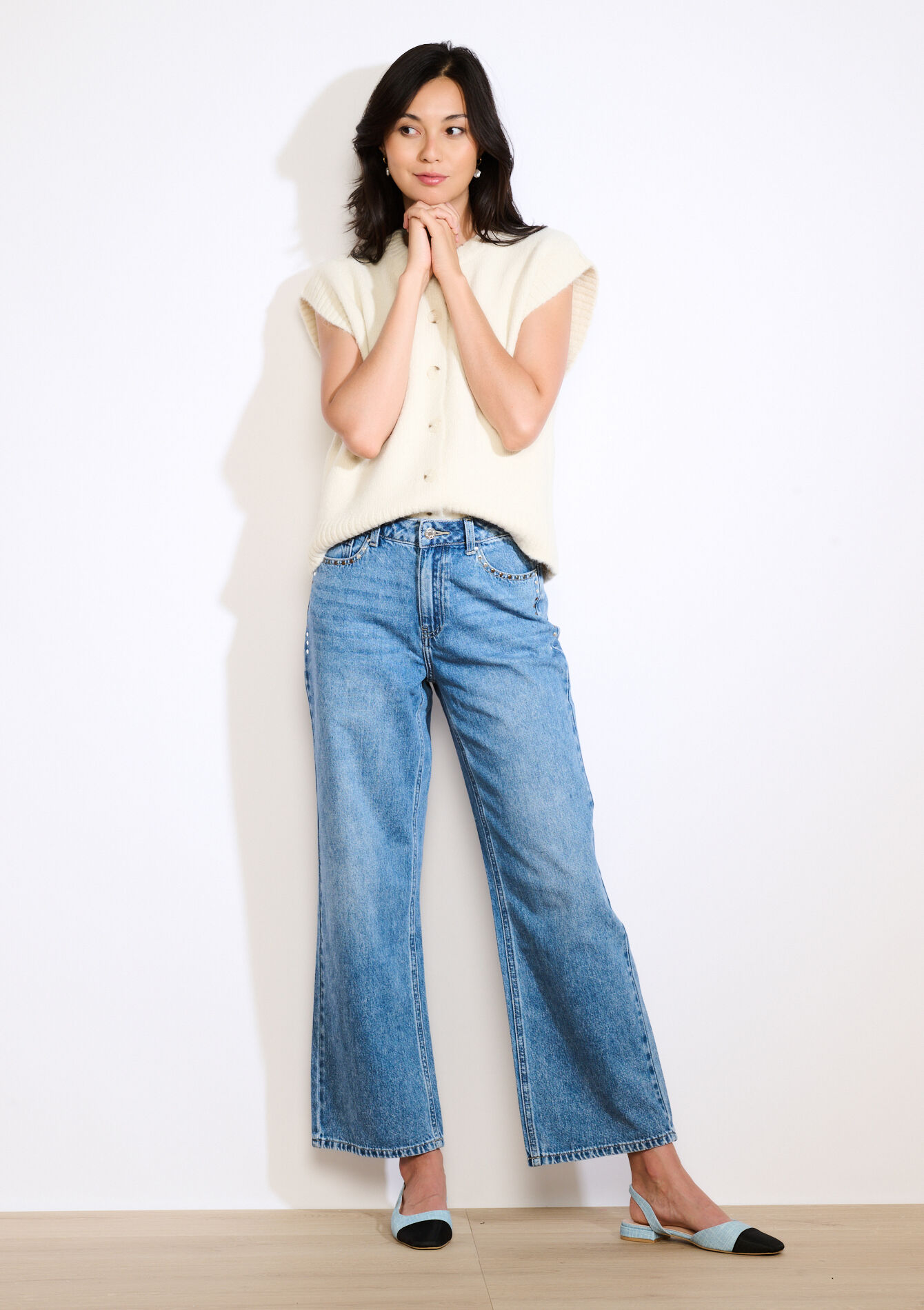 Flared jeans in lichte wassing - MEDIUM BLUE - 22000602_0500