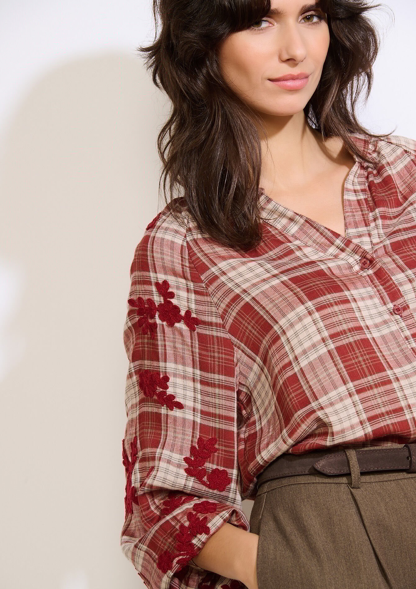 Geborduurde vichyblouse, Geborduurde vichyblouse - OFFWHITE - 05702999_1001