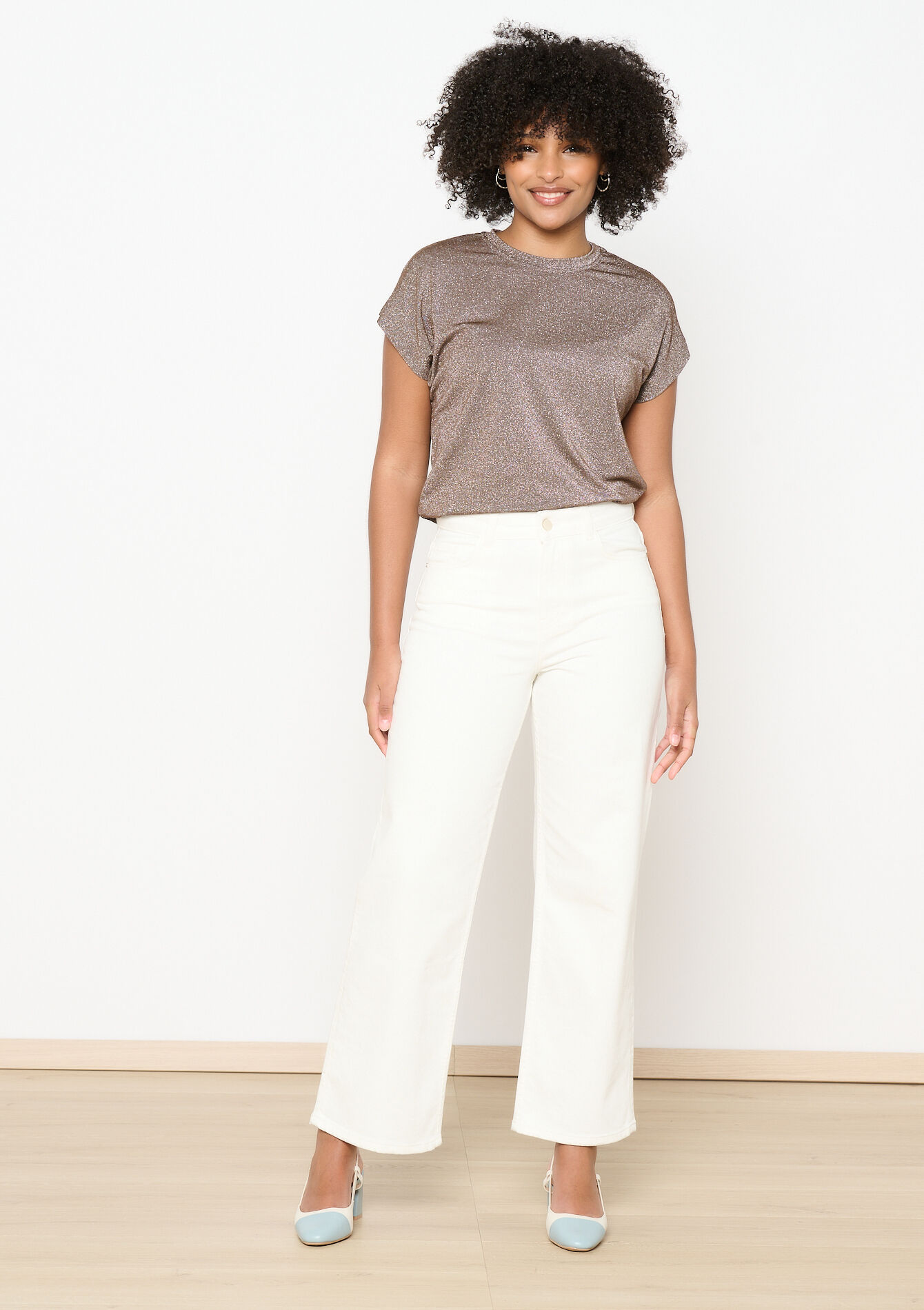 T-shirt met lurex, T-shirt met lurex - BROWN DARK CHOCOLATE - 02301750_3720