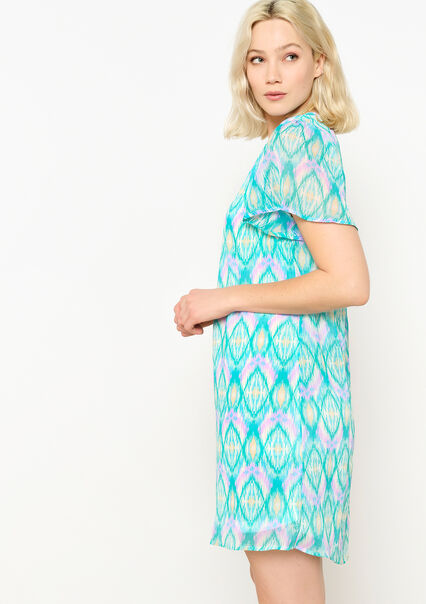 Straight dress with ikat print - AQUA BLUE - 08103430_3302
