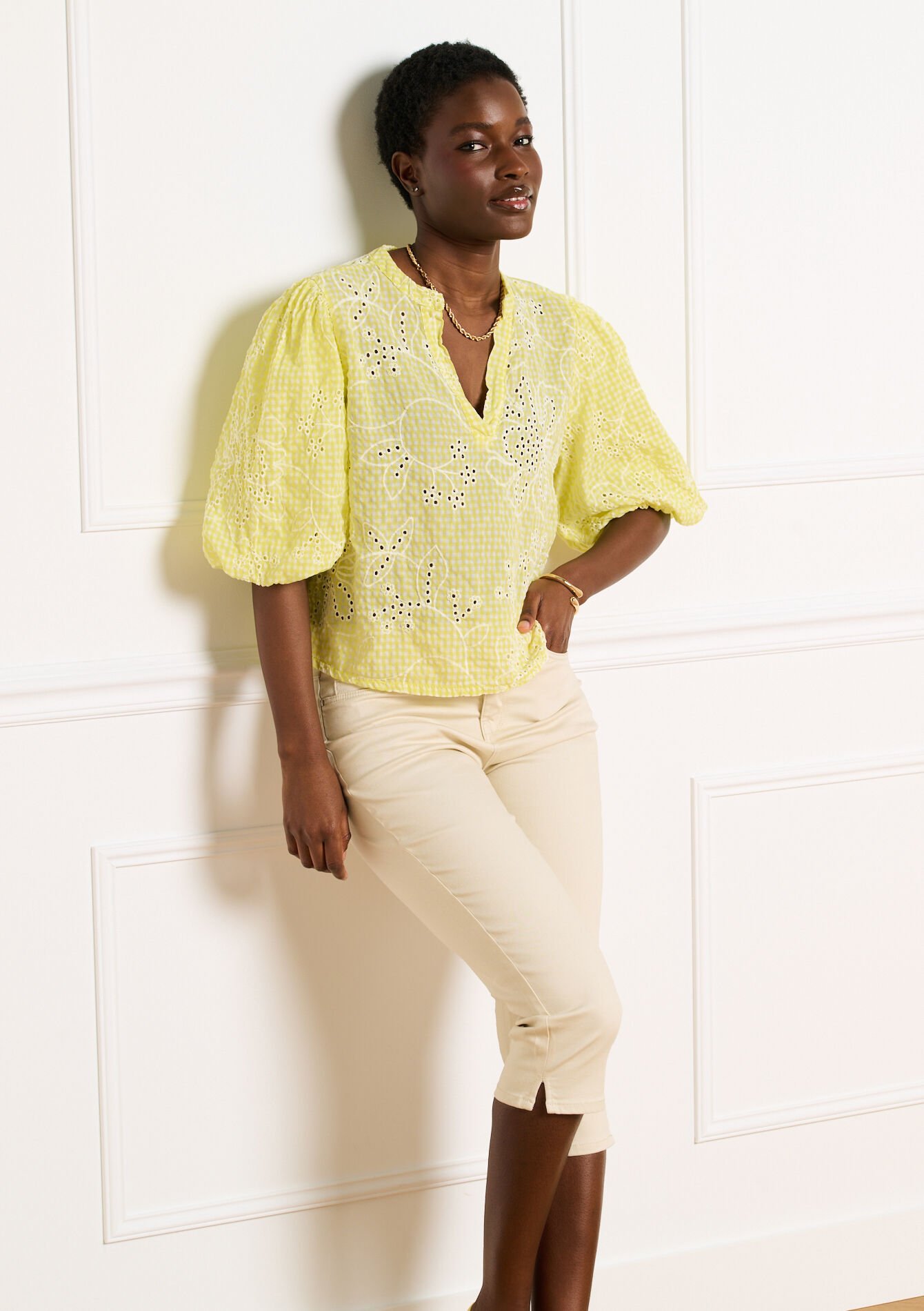Geborduurde blouse wijde mouwen - YELLOW PASTEL - 05703071_5004