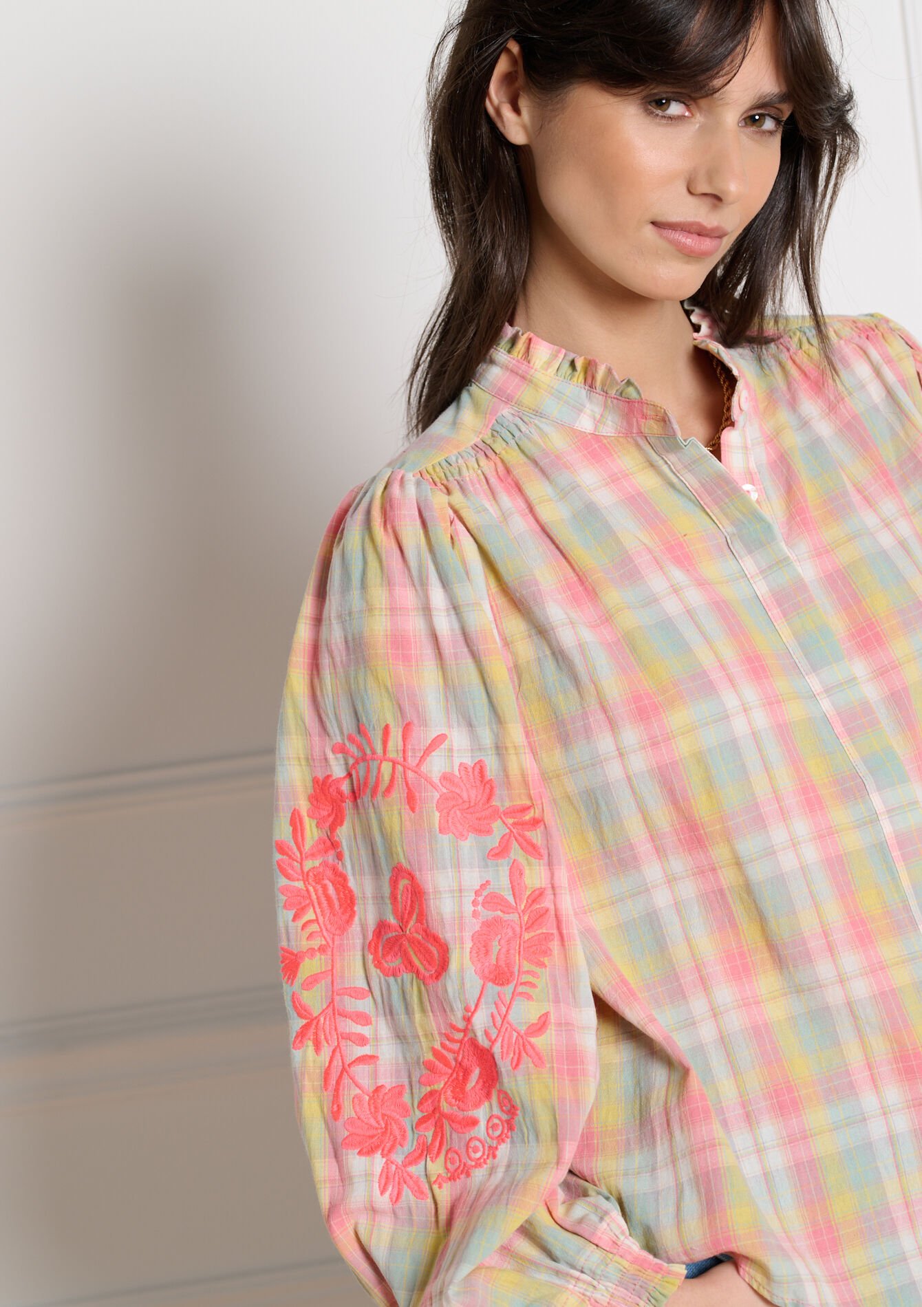 Luchtige blouse met ruitjes, Luchtige blouse met ruitjes - KHAKI MINT - 05703034_2542