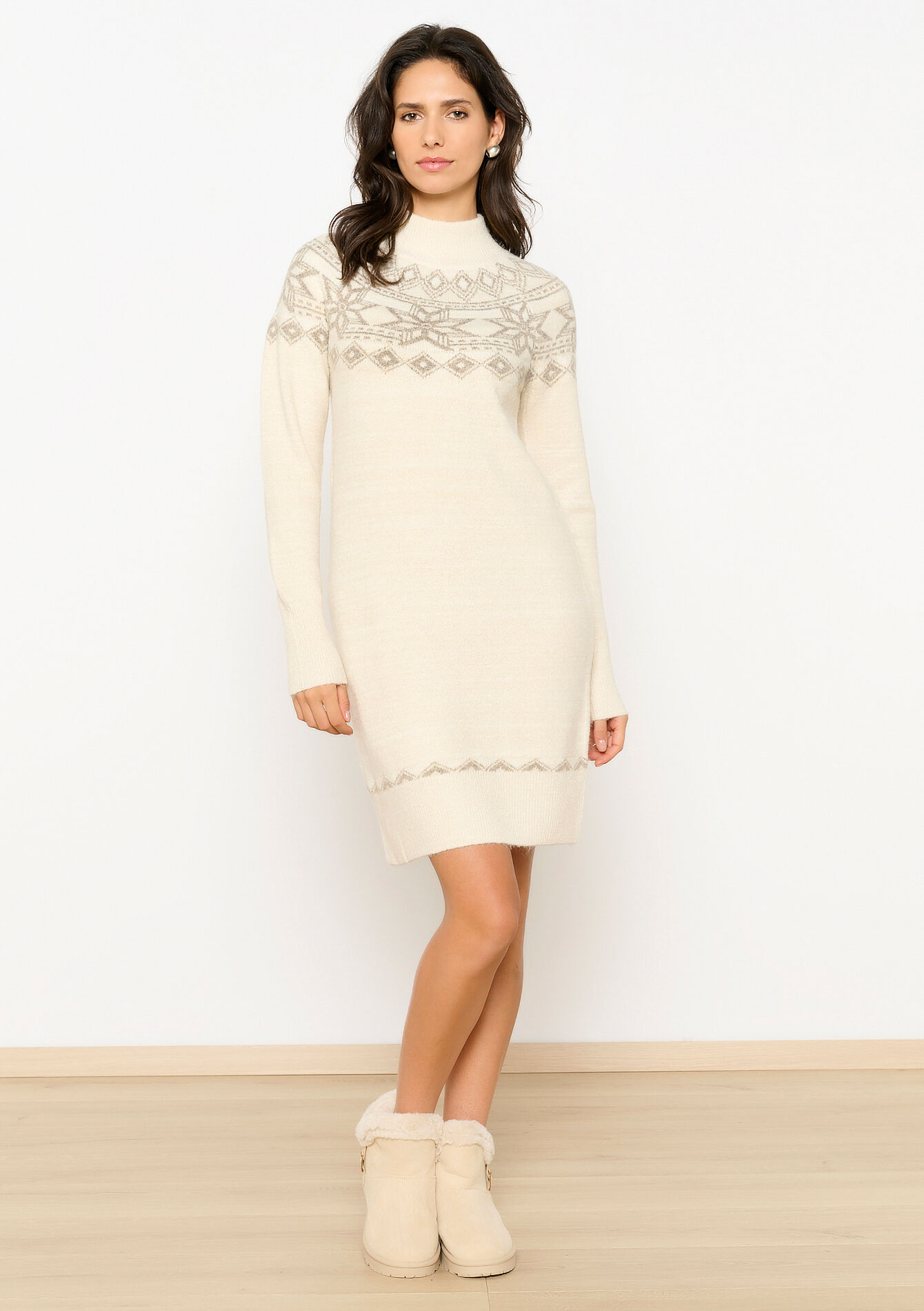 Jacquard gebreide jurk, Jacquard gebreide jurk - VANILLA WHITE - 08103615_1013