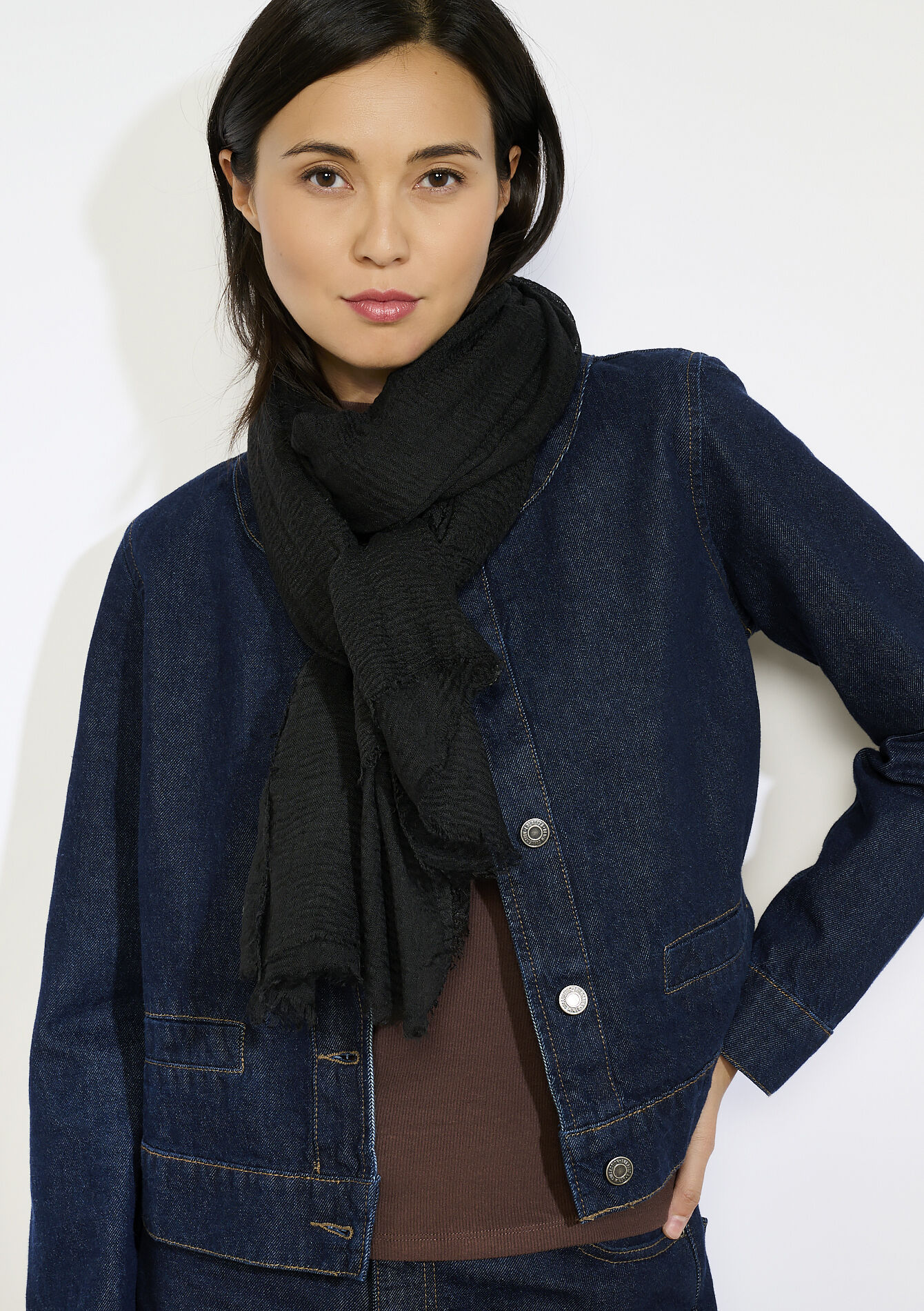 Lange sjaal met textuur, Lange sjaal met textuur - BLACK - 17101362_1119