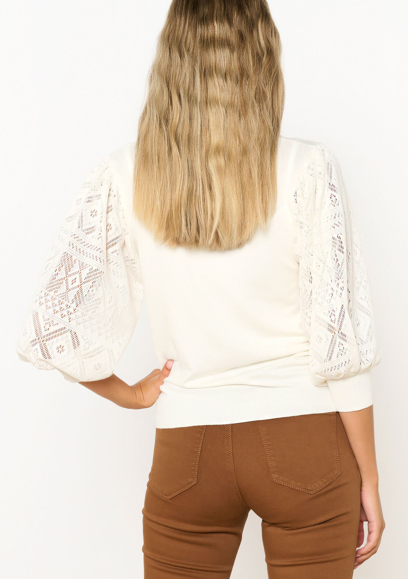 Pull avec manches en dentelle, Pull avec manches en dentelle - VANILLA WHITE - 04006506_1013