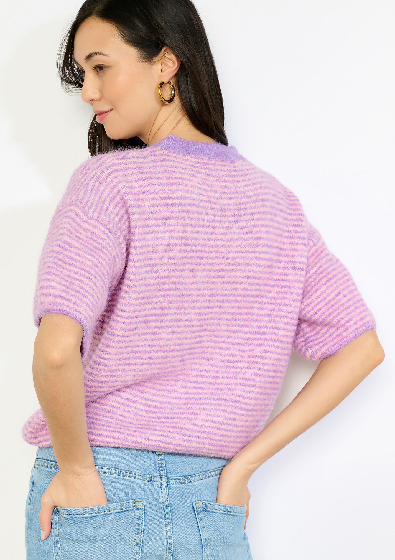 Pull rayé manches courtes, Pull rayé manches courtes - LILAC BRIGHT - 04007224_2578