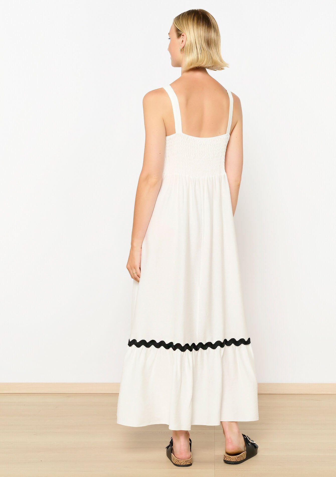 Robe longue avec biais en zigzag, Robe longue avec biais en zigzag - OPTICAL WHITE - 08103804_1019