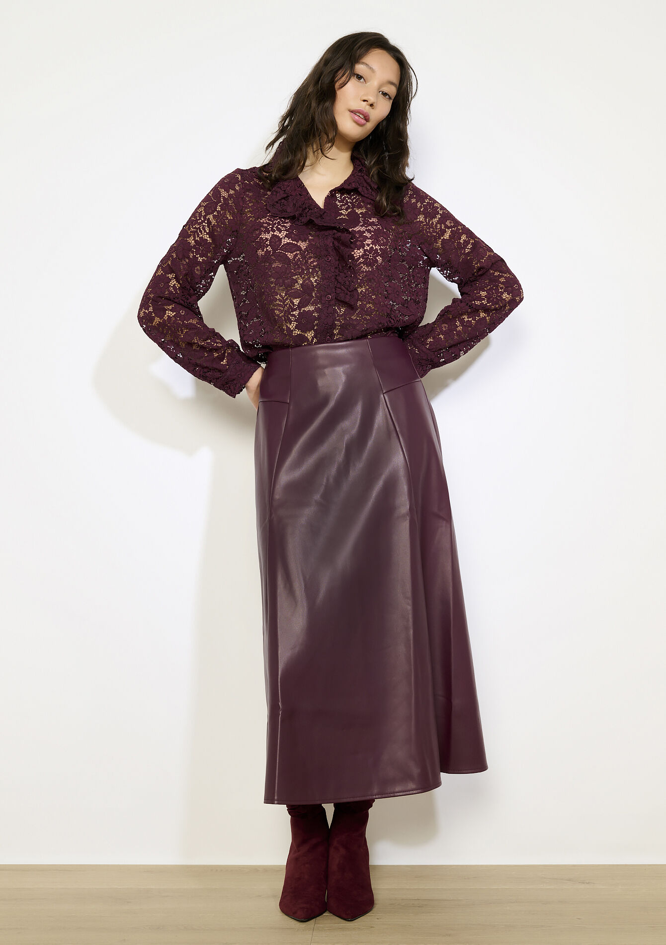 Kantblouse met ruches - BORDEAUX WINE - 05702962_5514