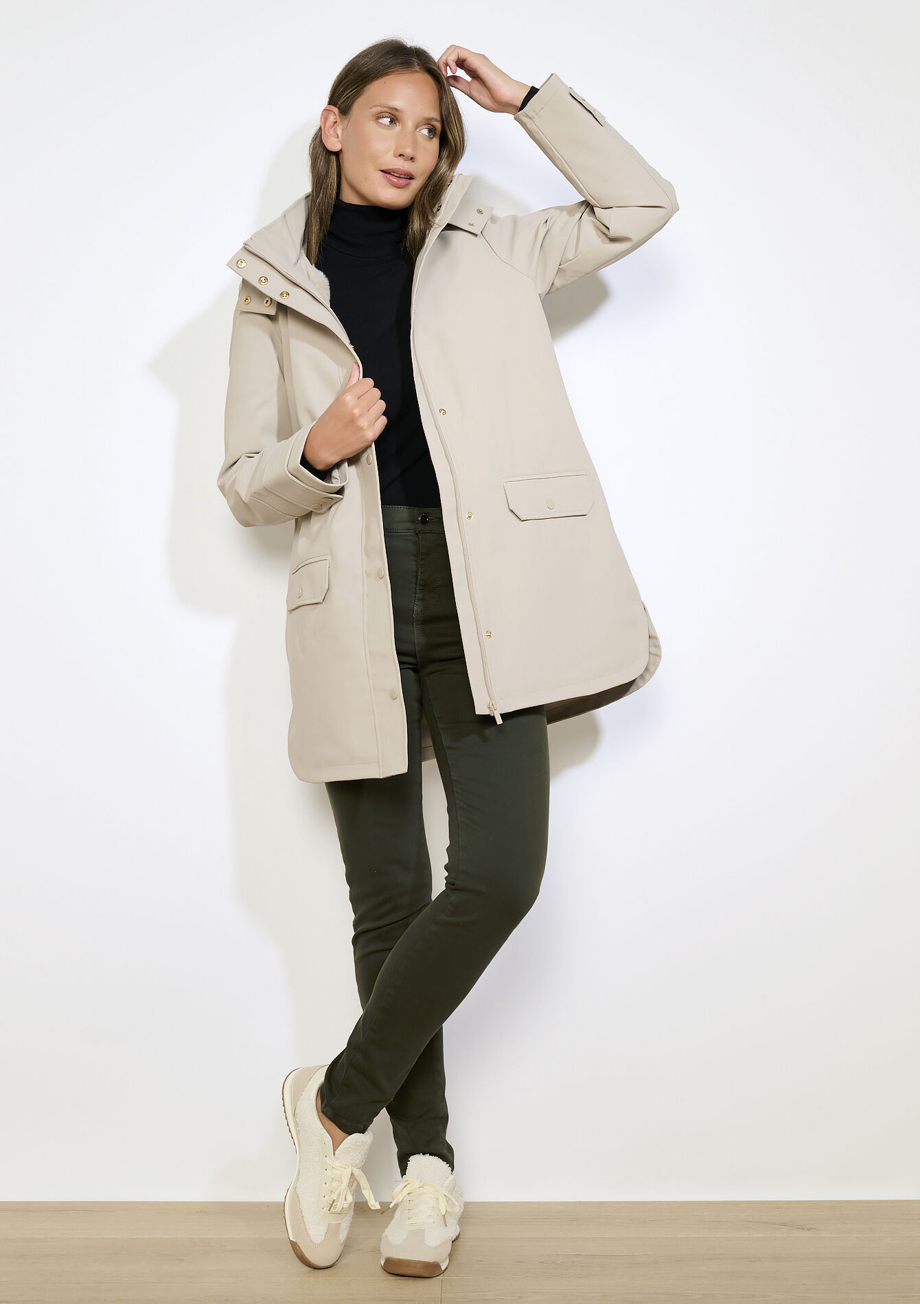 Gewatteerde regenparka, Gewatteerde regenparka - TAUPE - 23000741_1021