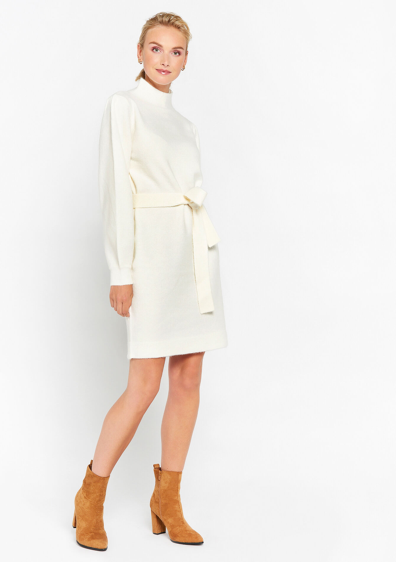 Pullover dress with turtleneck, Pullover dress with turtleneck - VANILLA WHITE - 08601933_1013