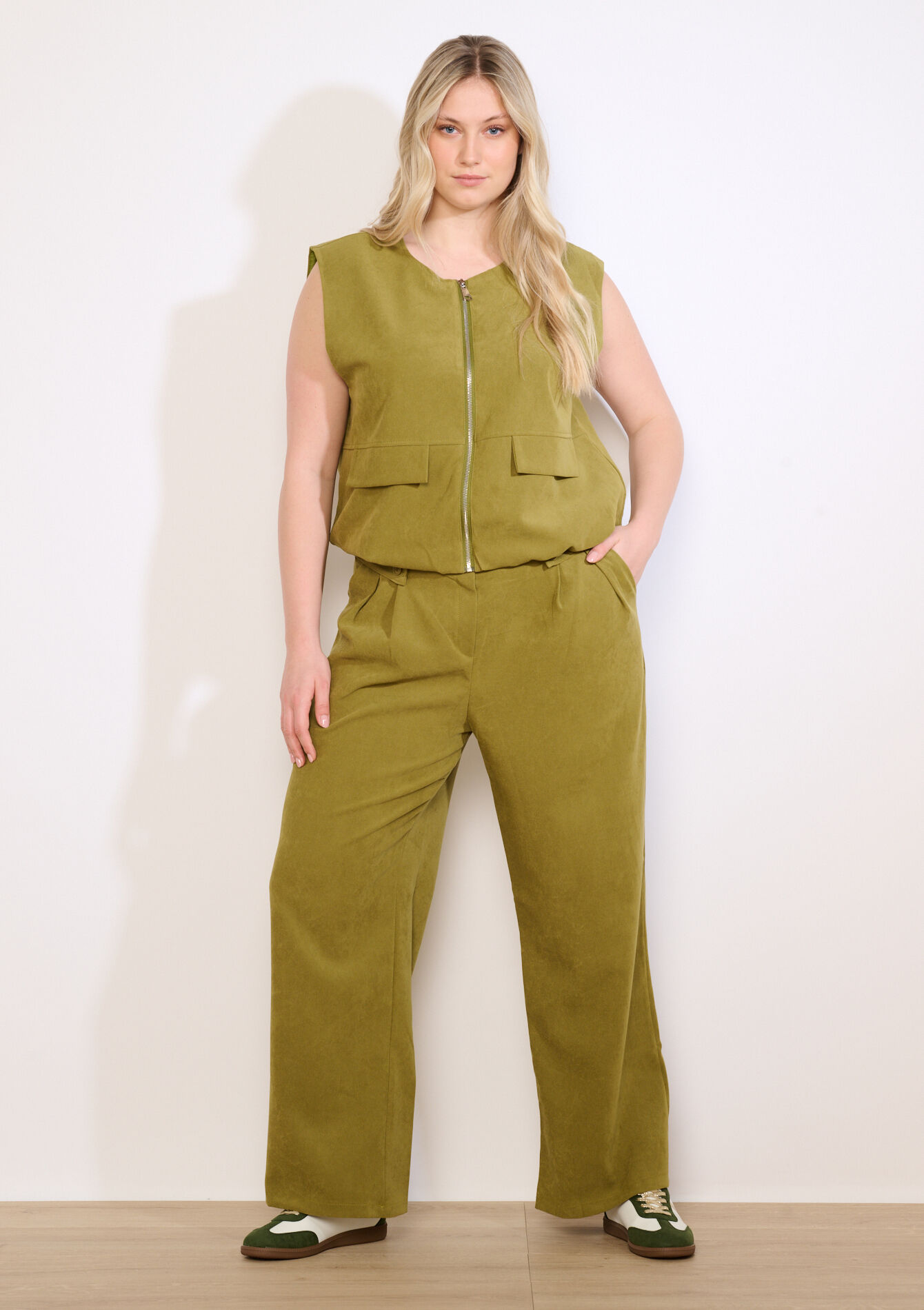 Wijde high-rise broek - GREEN MOSS - 06601114_4504