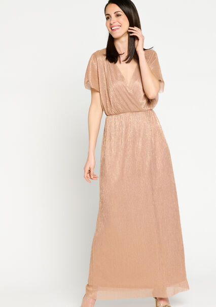 Maxi dress with pleating - CHAMPAGNE SAND  - 08601946_4007