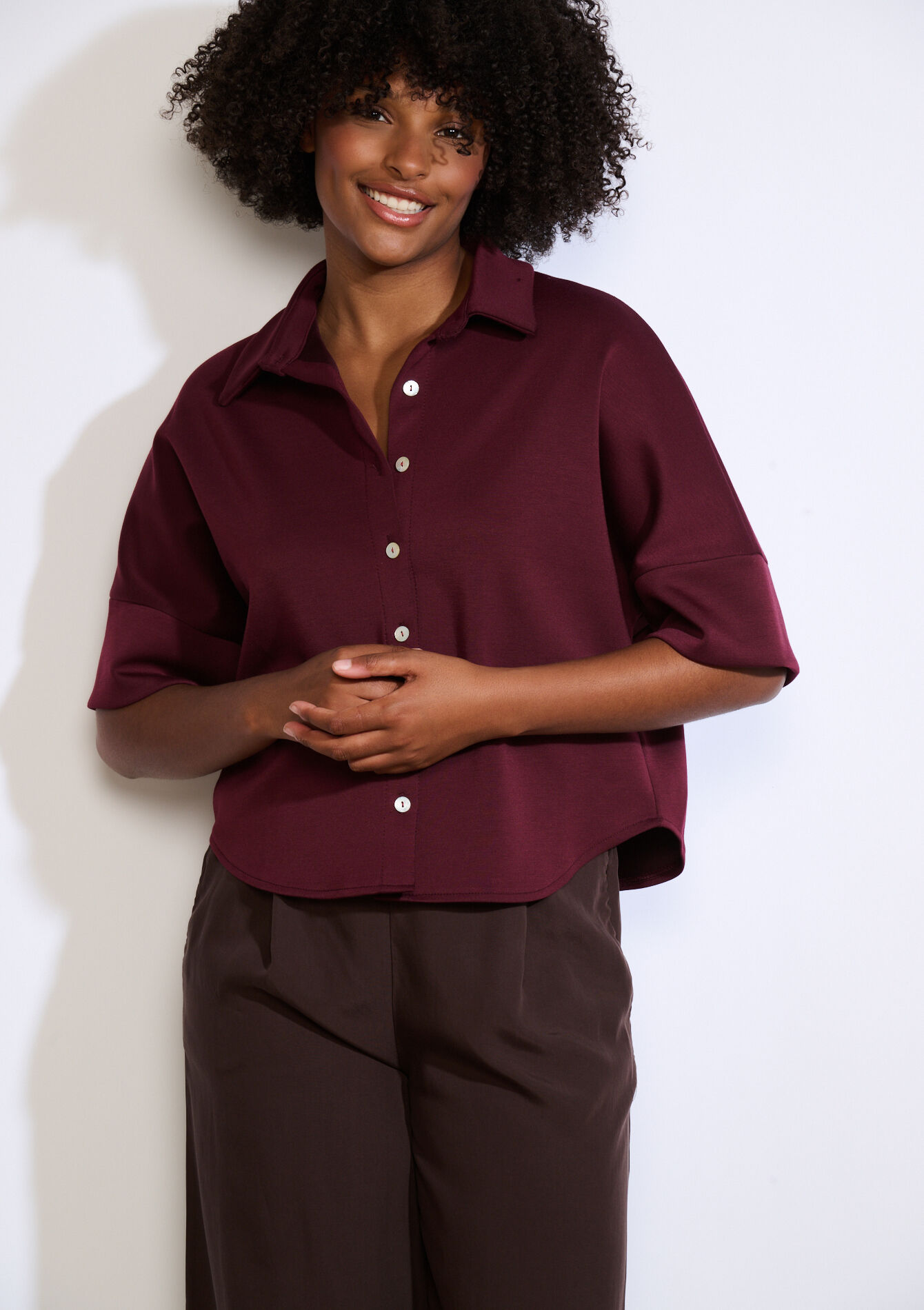 Chemise boutonnée ample - BORDEAU WINE - 02301896_1467