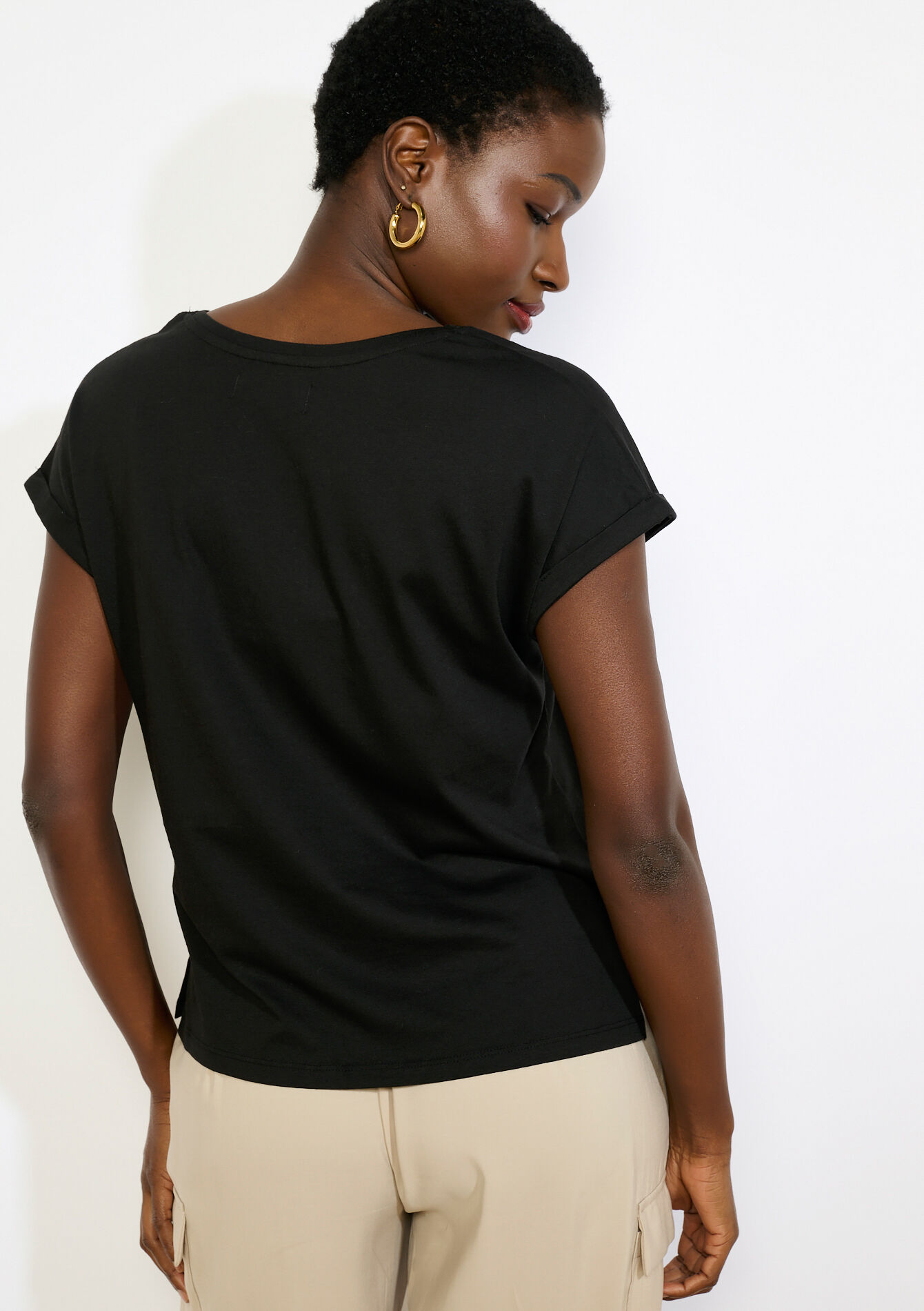 T-shirt met V-hals - BLACK - 02301937_1119