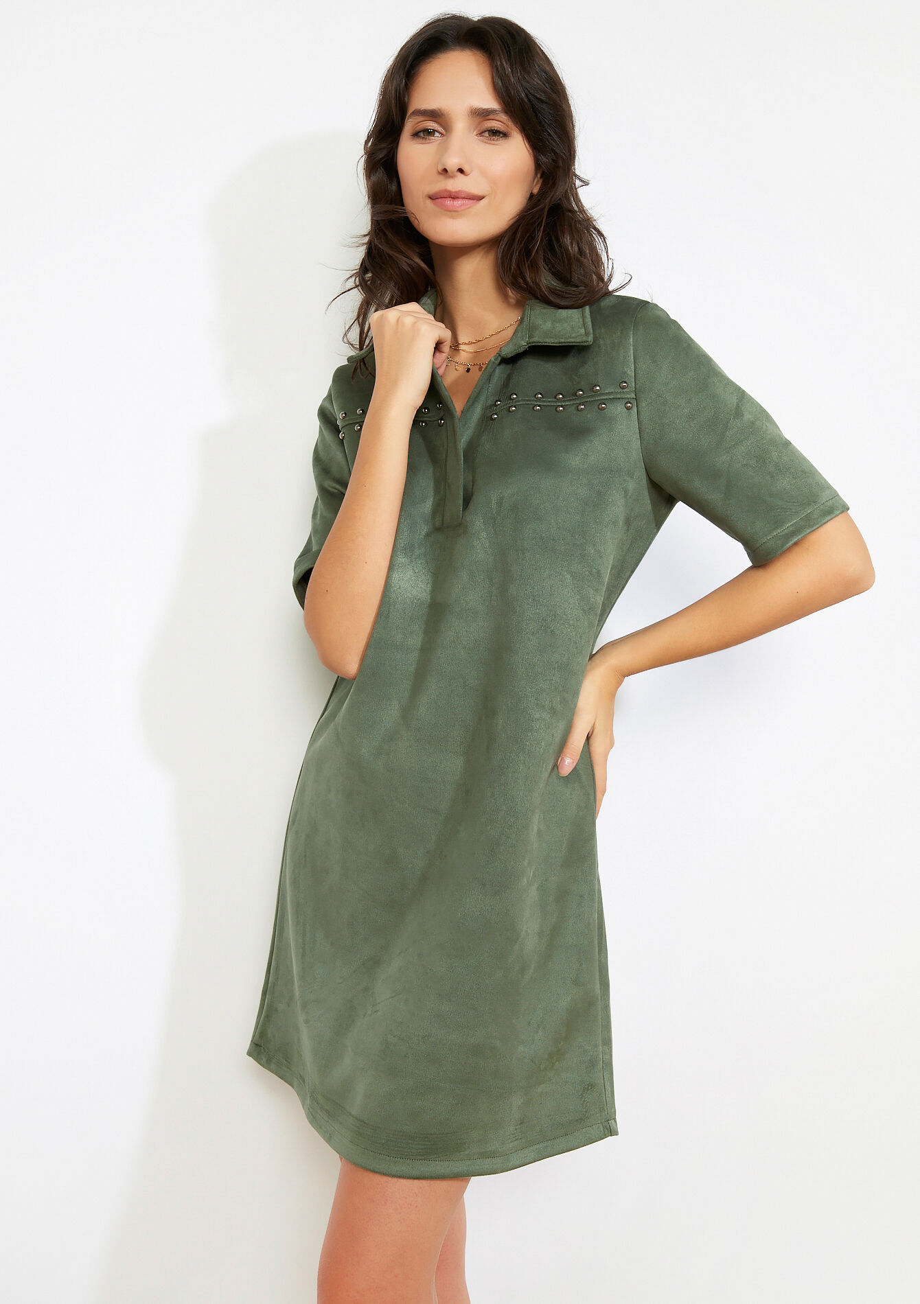 Jurk van suèdelook met studs, , back