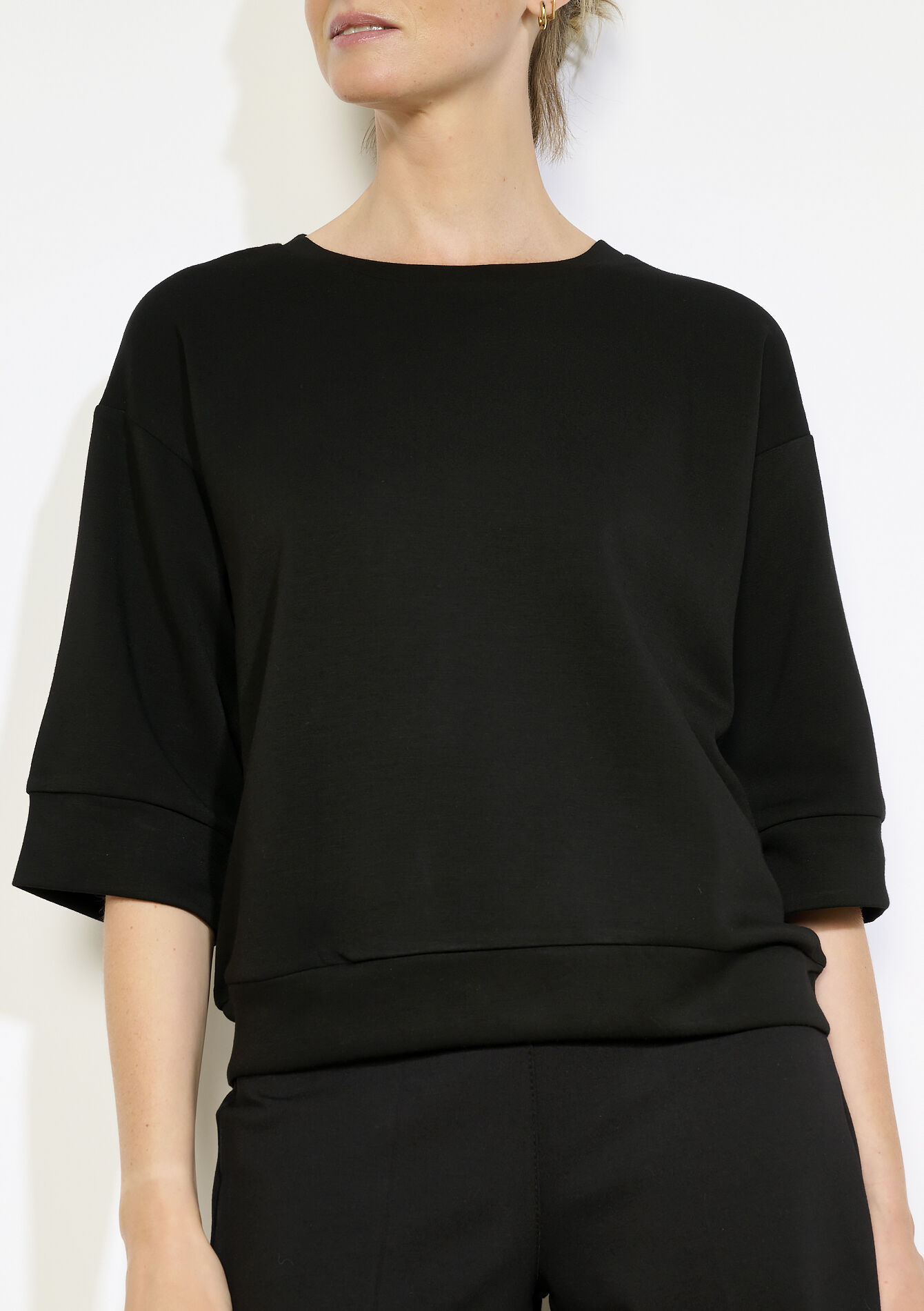 Boxy sweatshirt met korte mouwen, Boxy sweatshirt met korte mouwen - BLACK - 03001802_1119