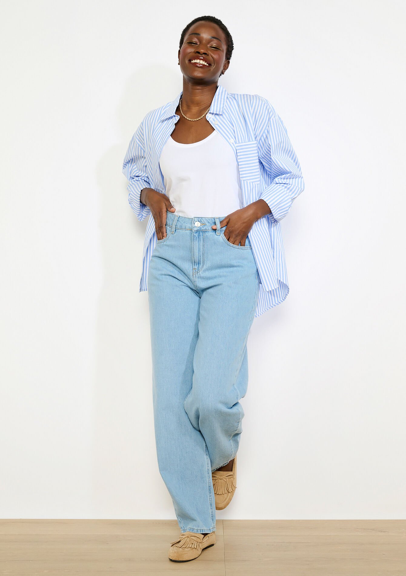 Jean large taille haute, Jean large taille haute - BLUE BLEACHED - 22000661_0502