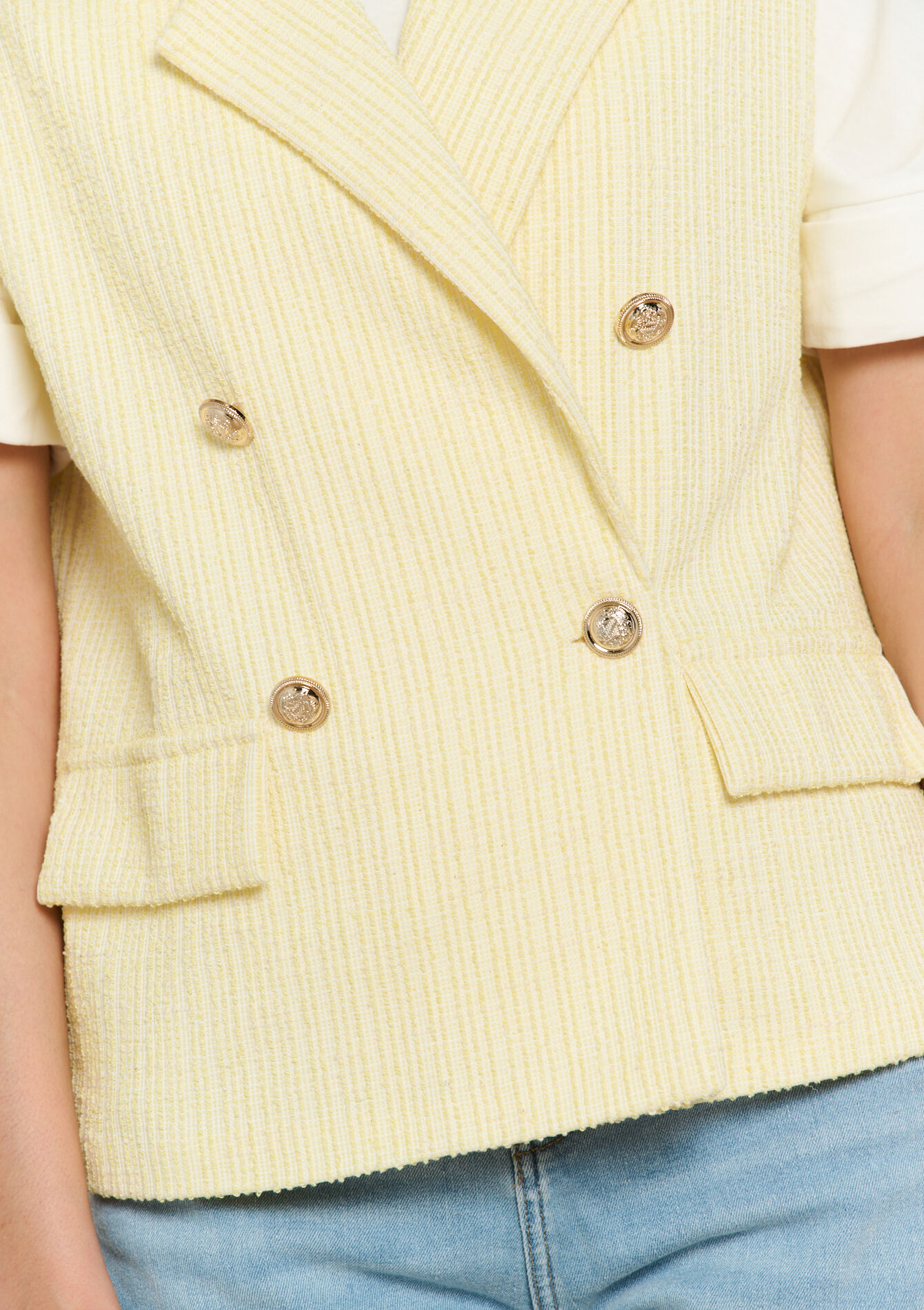 Veste gilet sans manches en tweed, Veste gilet sans manches en tweed - YELLOW PASTEL - 09101067_5004