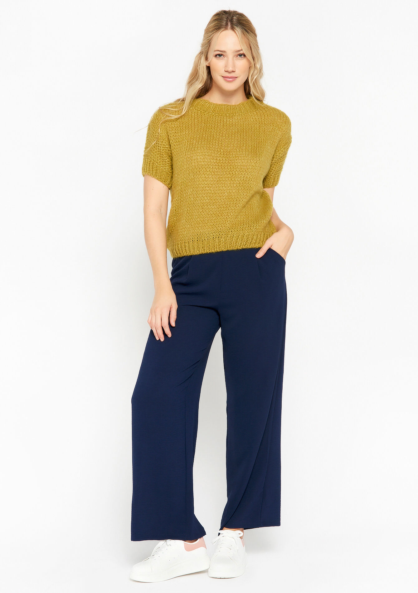 Pullover tricoté à manches courtes - GREEN MOSS - 04006120_4504