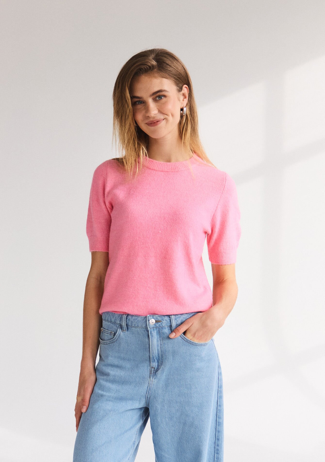 Short sleeve sweater, Short sleeve sweater - PINK BUBBLEGUM - 04006694_1477