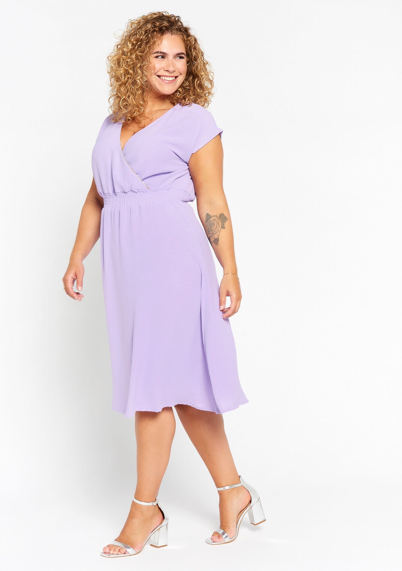 Robe cache-coeur unie, Robe cache-coeur unie - LILAC BRIGHT - 08602143_2578