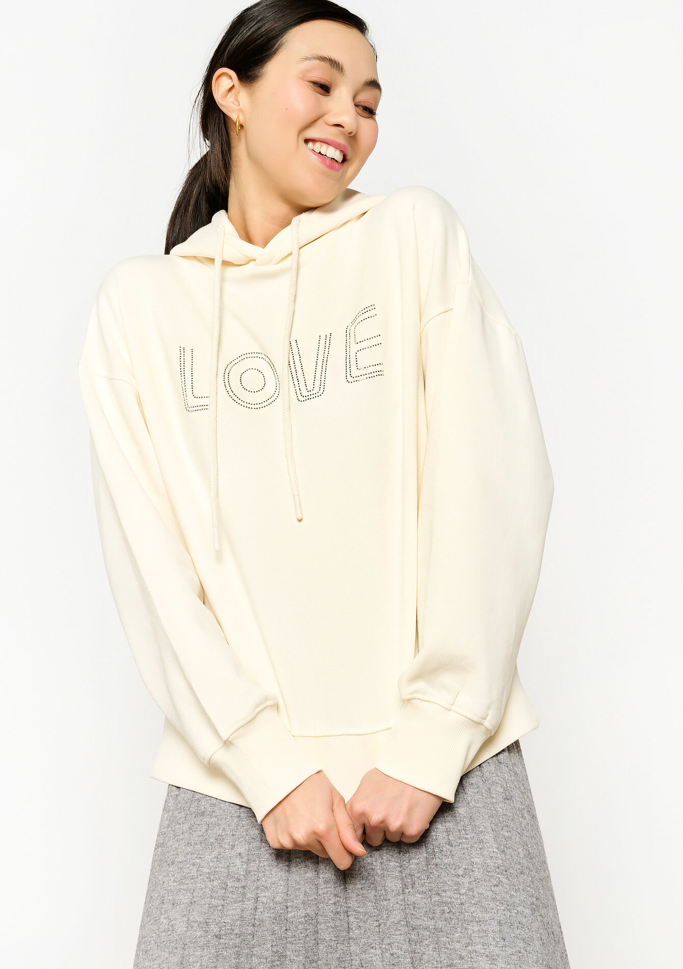Basic hoodie met studs, Basic hoodie met studs - VANILLA WHITE - 1094898