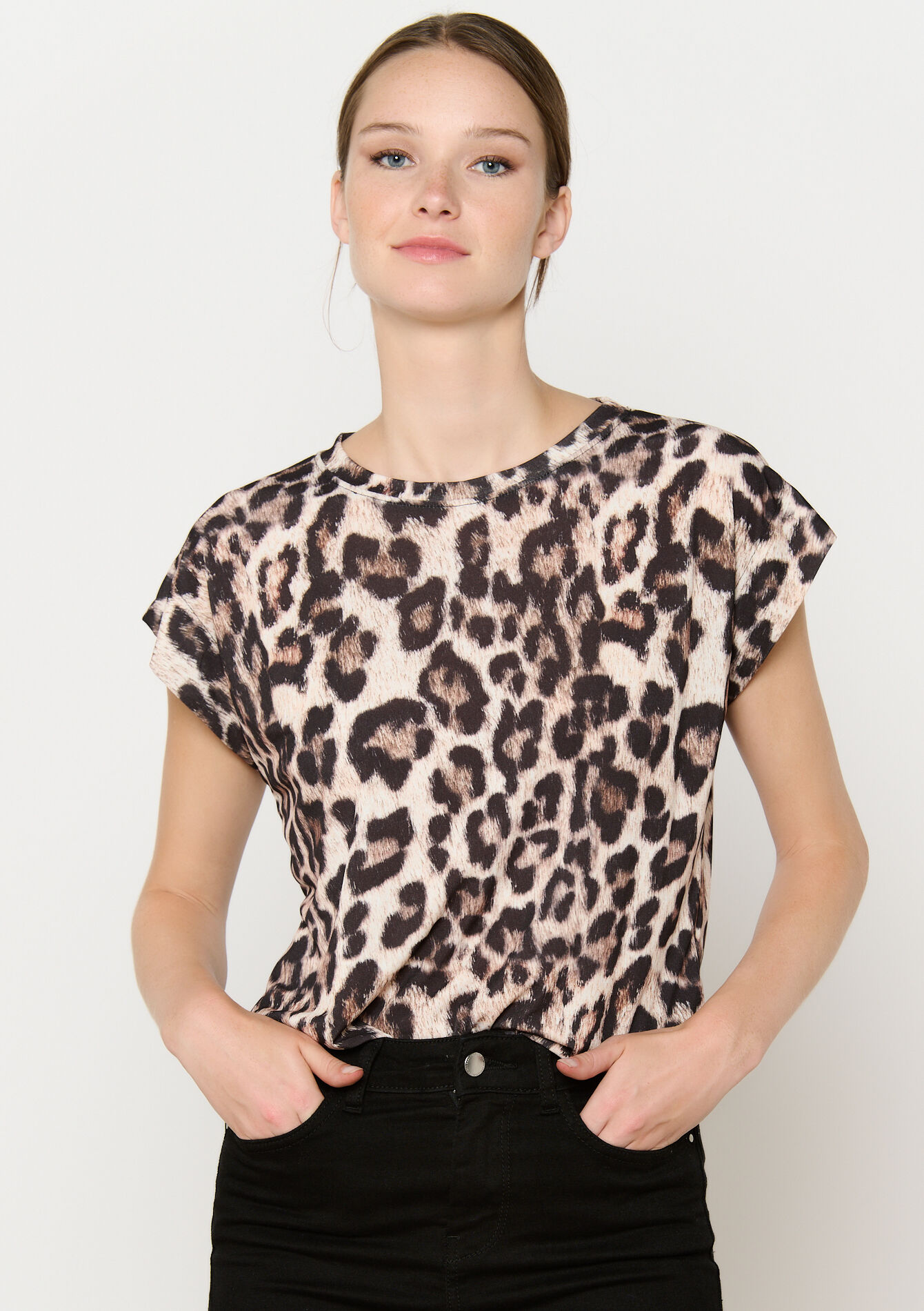 T-shirt met luipaardprint - CAMEL - 02301667_950