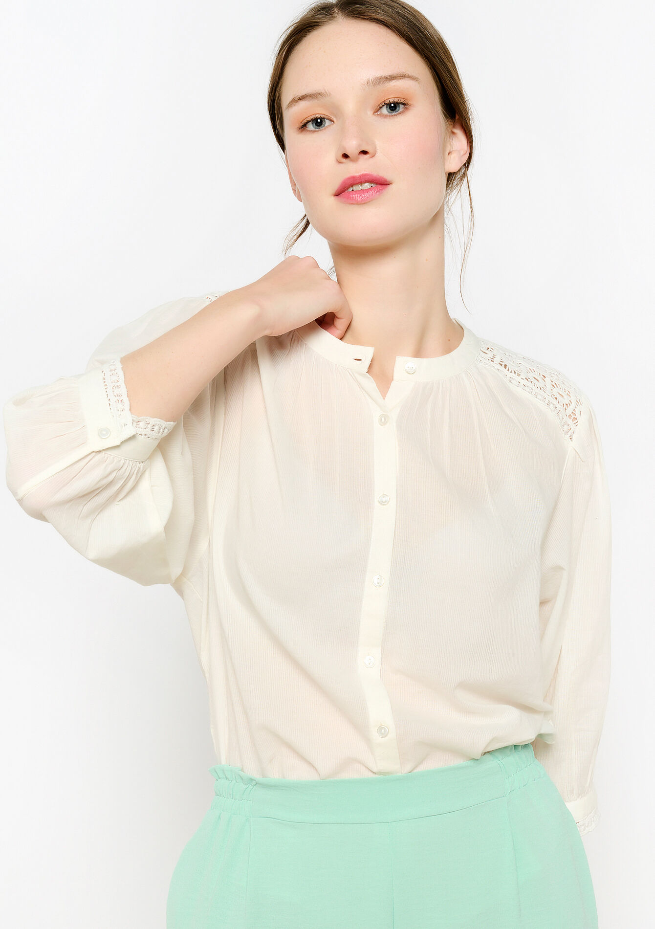 Chemise avec détail en macramé, Chemise avec détail en macramé - WHITE - 05702381_0506