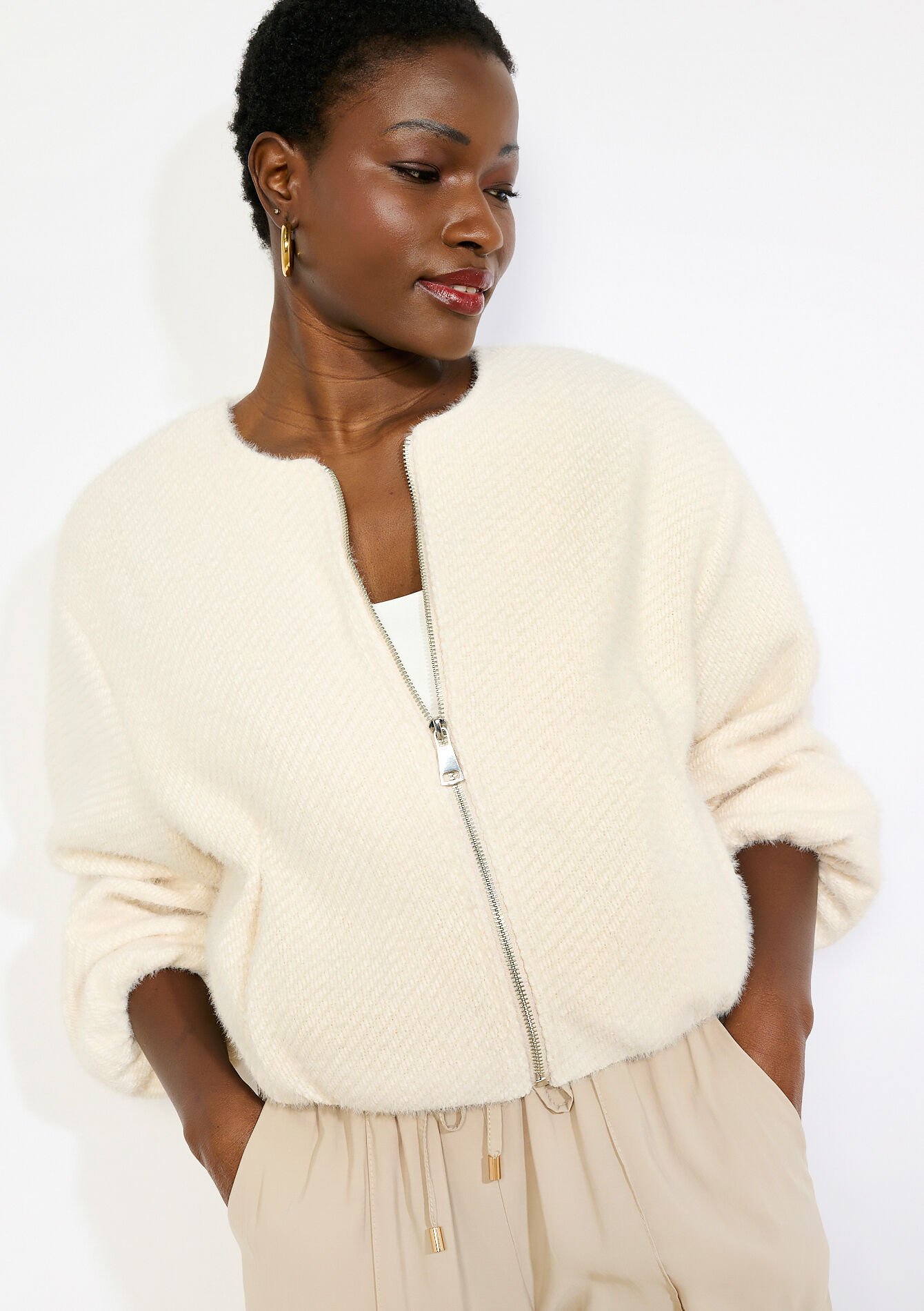 Veste texturée zippée - VANILLA WHITE - 09101179_1013