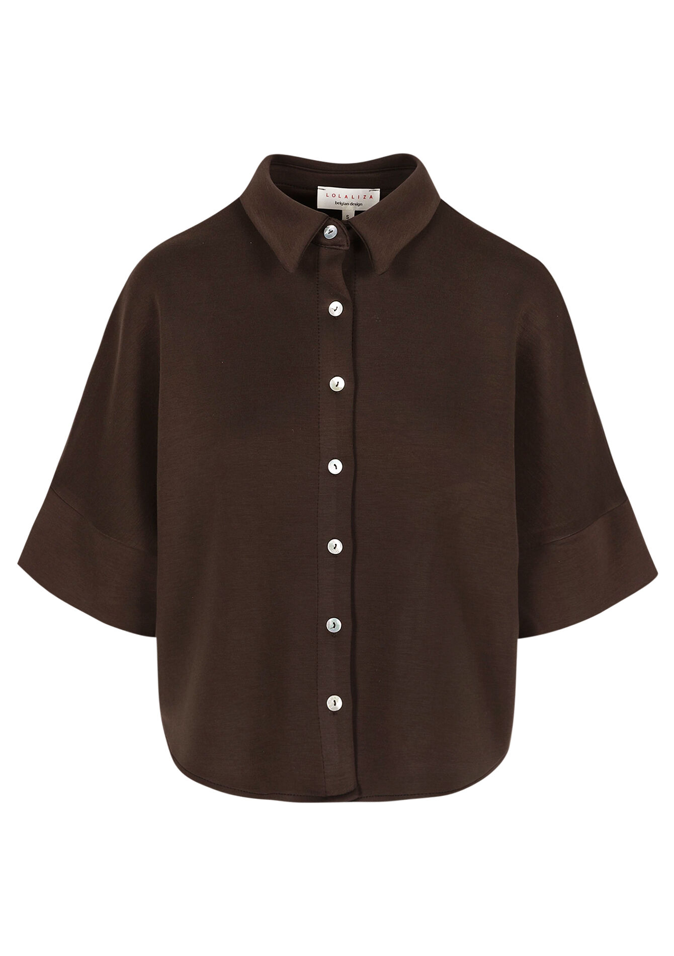Losvallend overhemd met korte mouwen, Losvallend overhemd met korte mouwen - BROWN DARK CHOCOLATE - 02301896_3720
