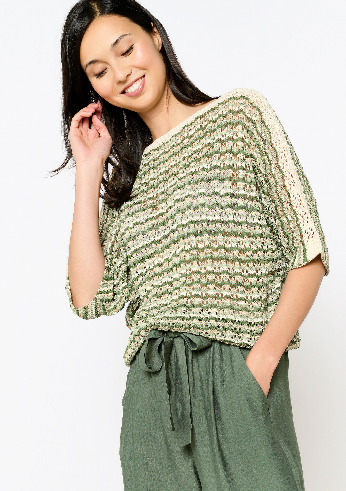 Pullover en crochet - CHAMPAGNE SAND - 04006634