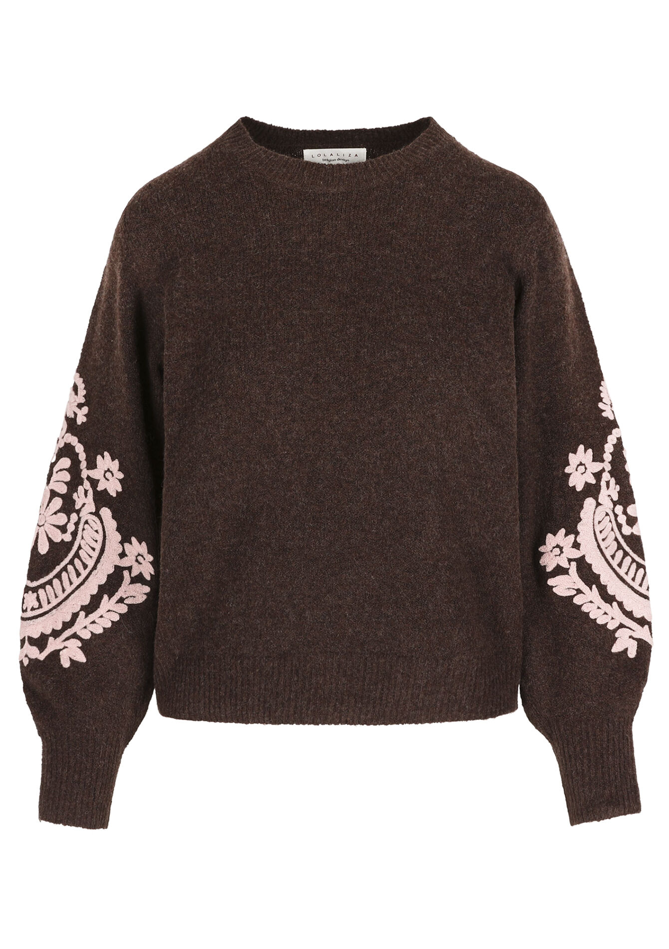Gebreide trui met borduursel, Gebreide trui met borduursel - BROWN DARK CHOCOLATE - 04007036_3720