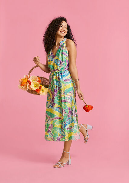 Maxi dress with tropical print - TURQUOISE - 08601999_1759