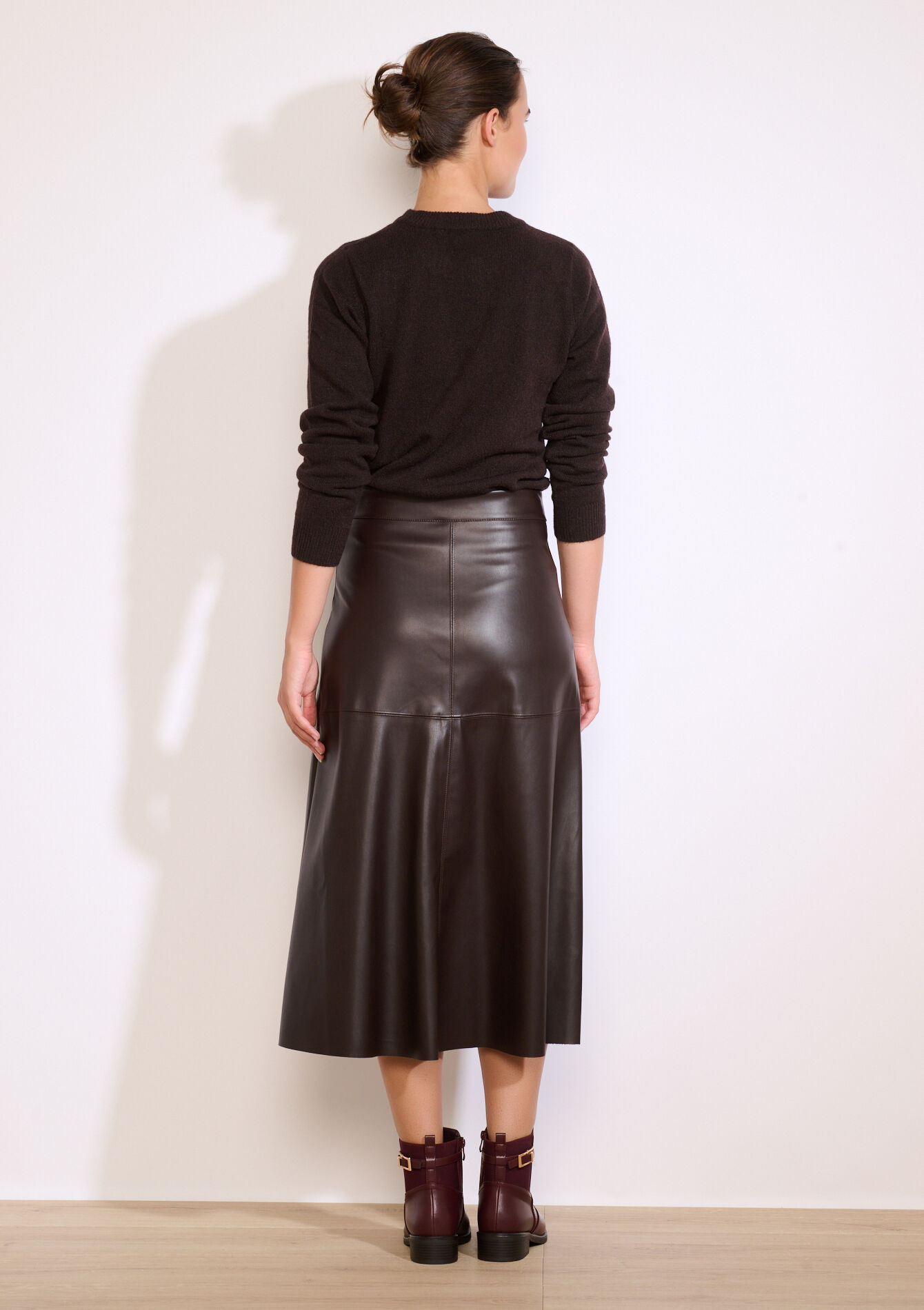 Midi-rok in imitatieleer, Midi-rok in imitatieleer - BROWN DARK CHOCOLATE - 07101404_3720